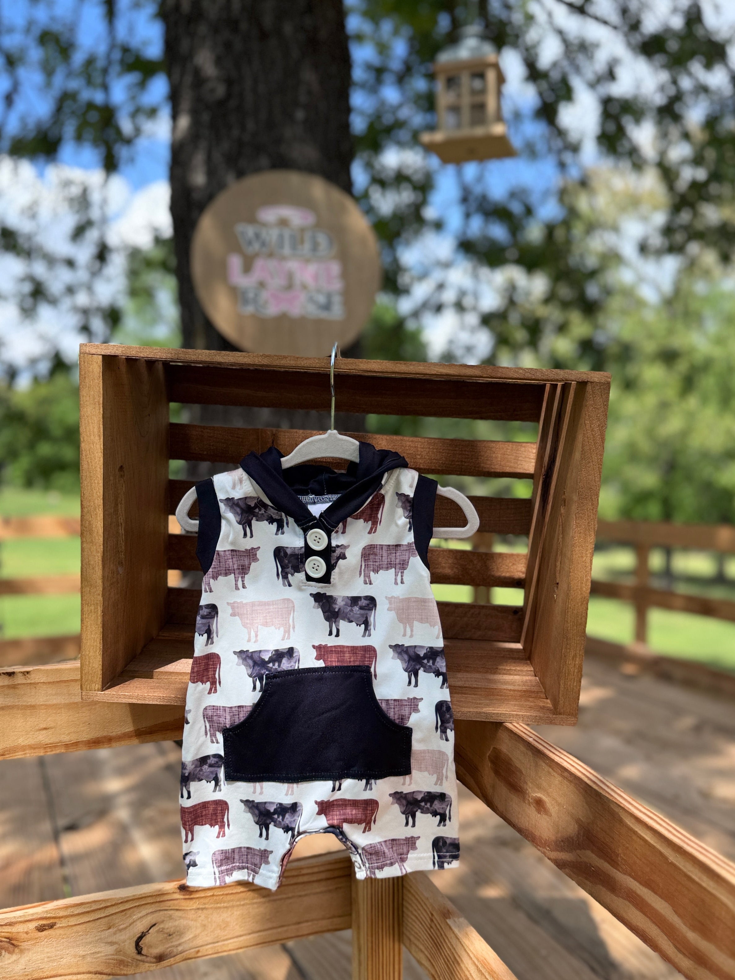 Cow Print Hooded Bubble Romper