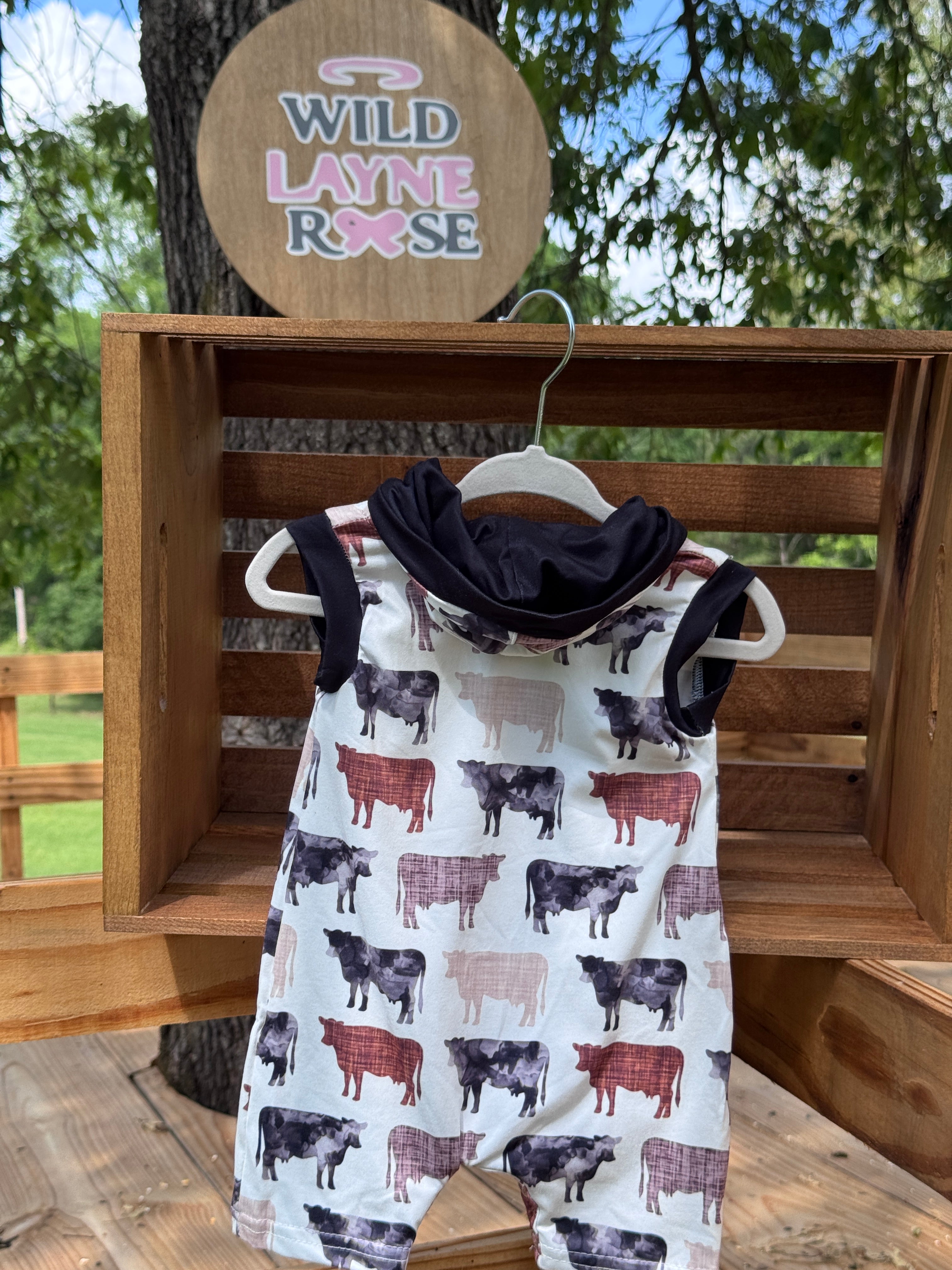 Cow Print Hooded Bubble Romper