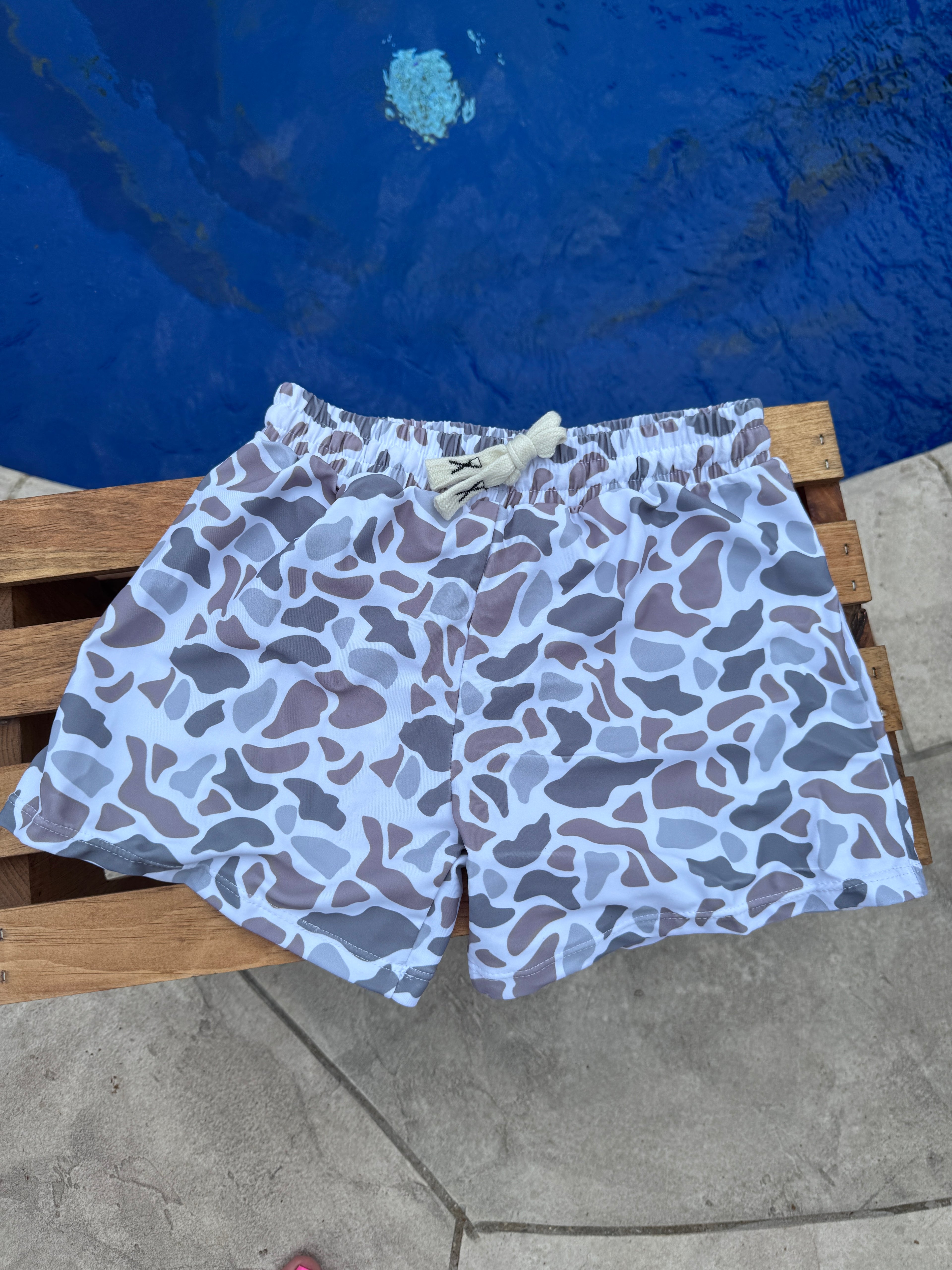 Boys Grey Camo Swim Shorts