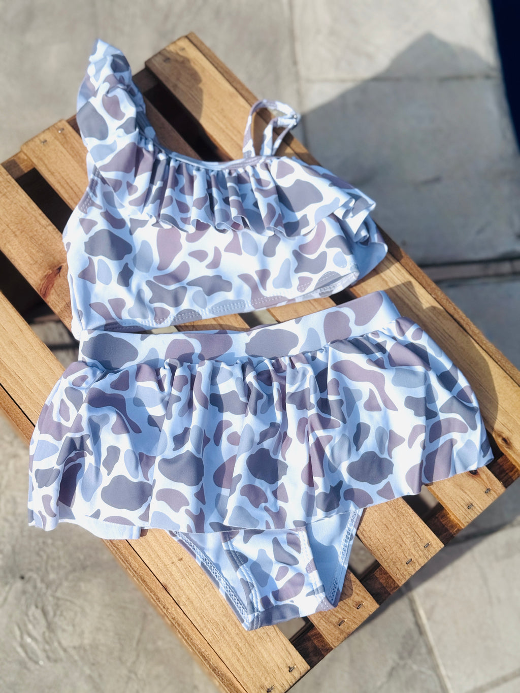 Wild & Sweet Camo Ruffle Swimsuit