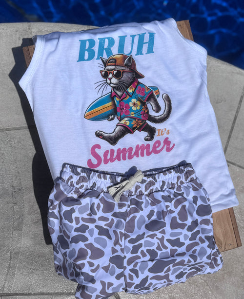 Boys Grey Camo Swim Shorts