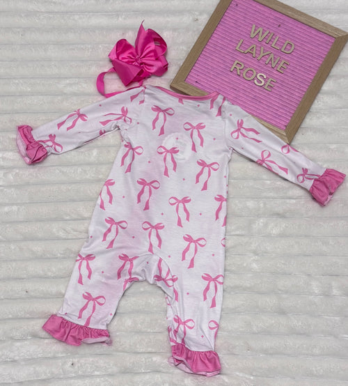 Blush Bow Ruffle Zip Romper