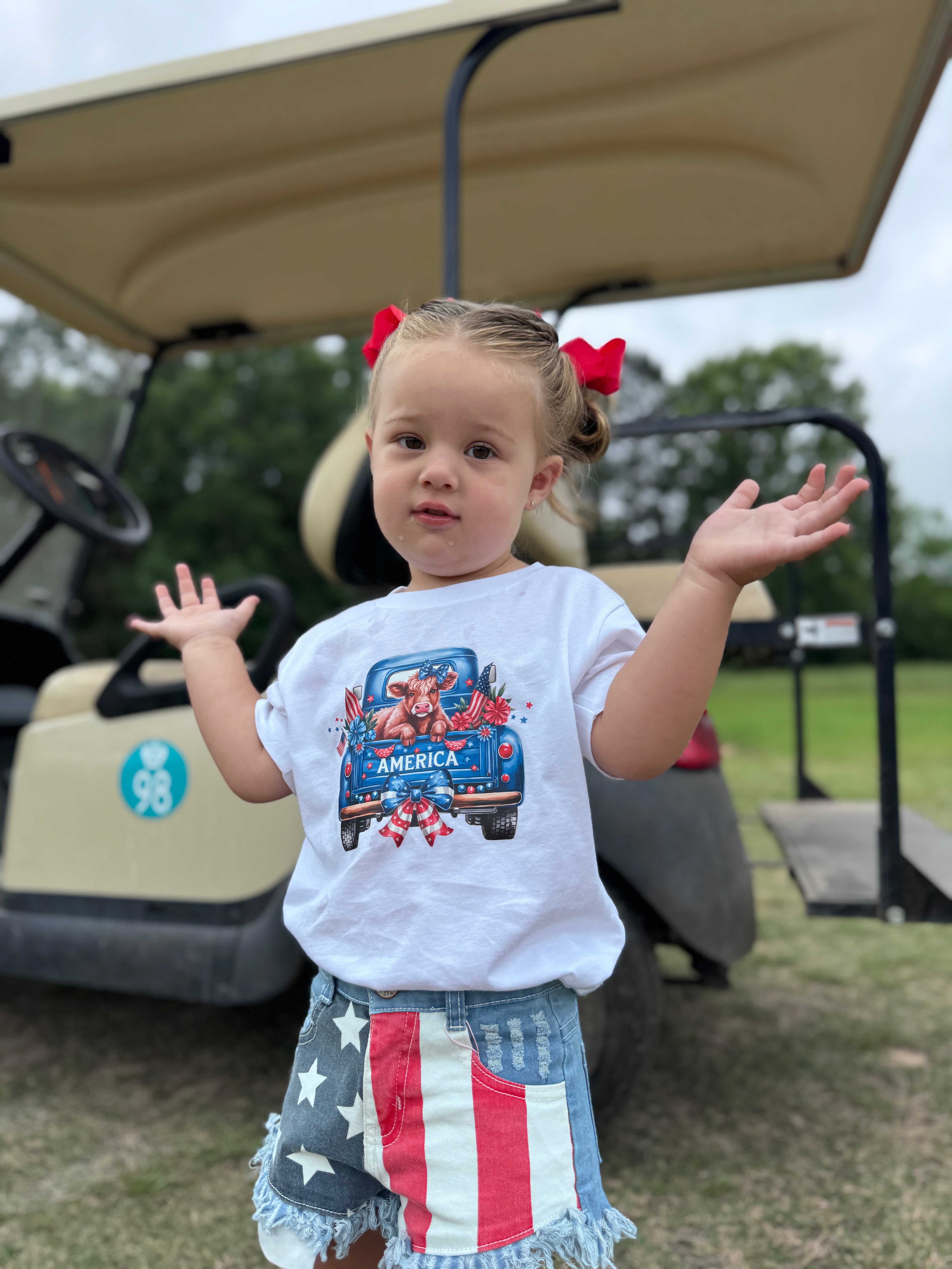 America Cow Graphic Tee—Patriotic Toddler Shirt