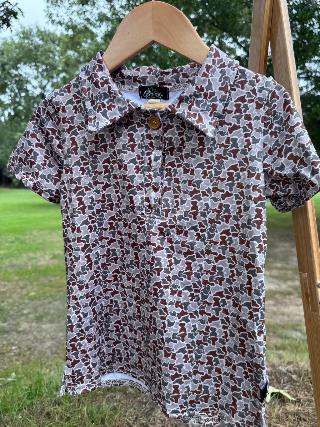 Distressed Camo Polo Tee
