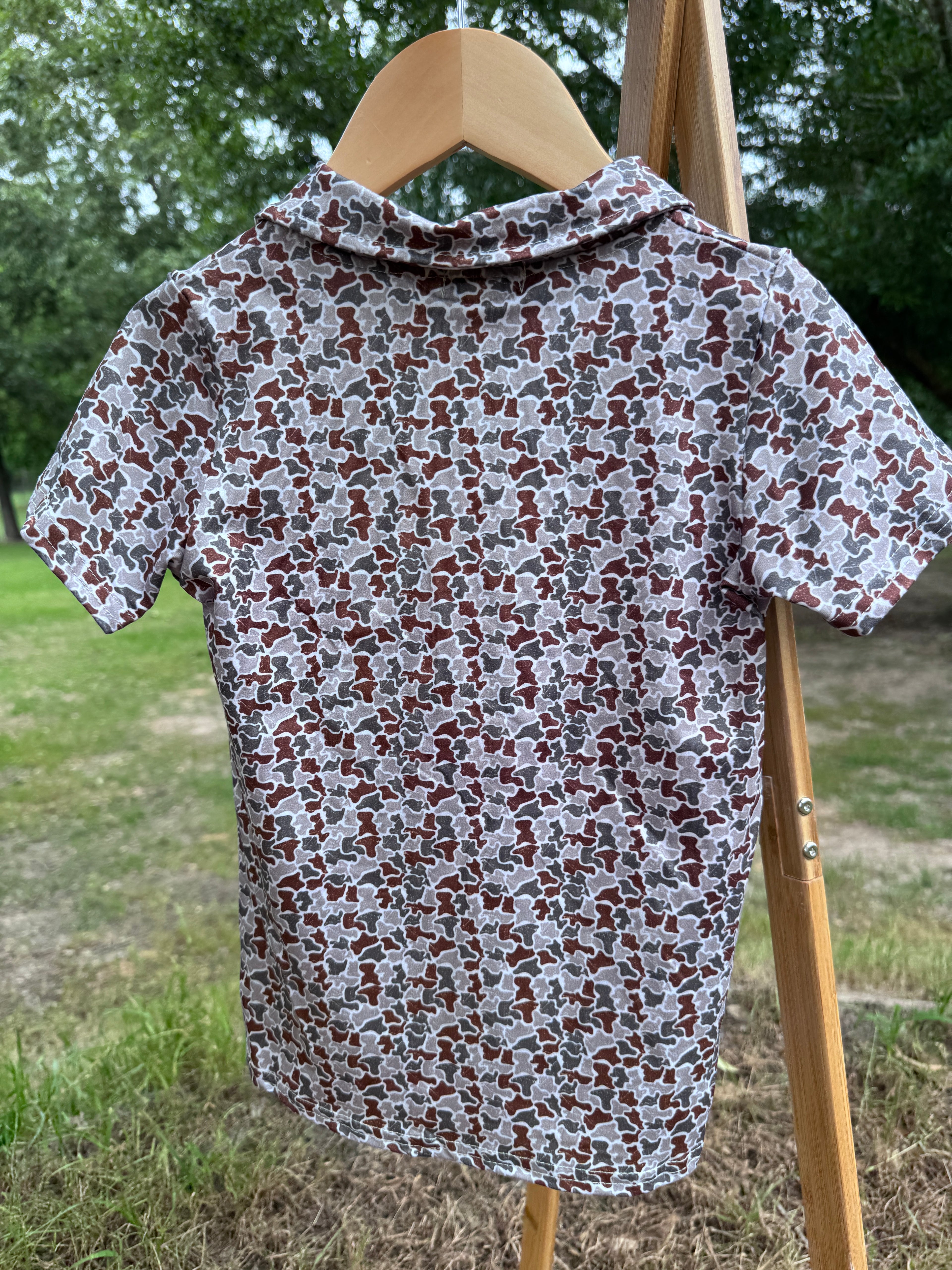 Distressed Camo Polo Tee