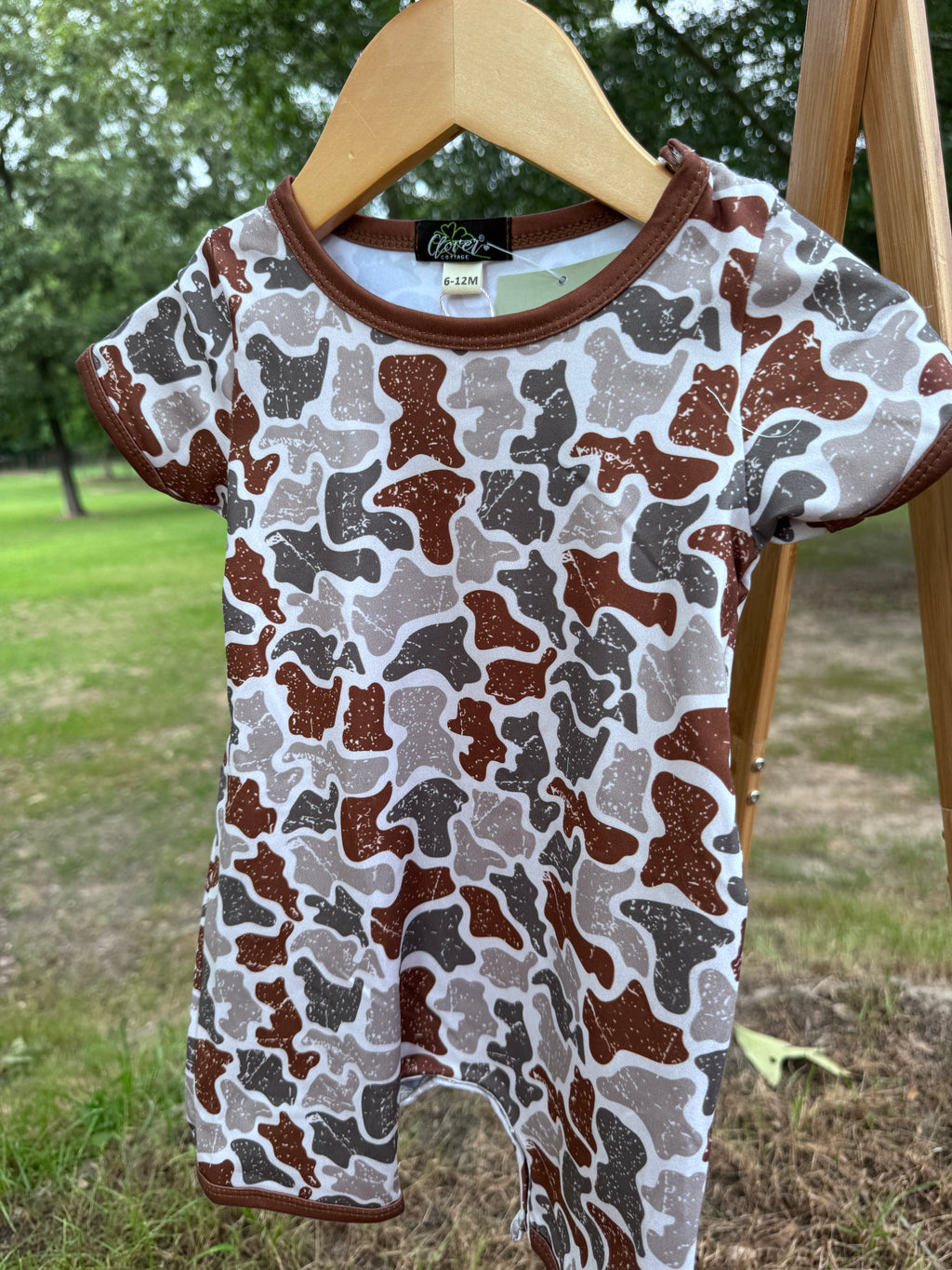 Distressed Camo Bamboo Baby Romper ✨🤎