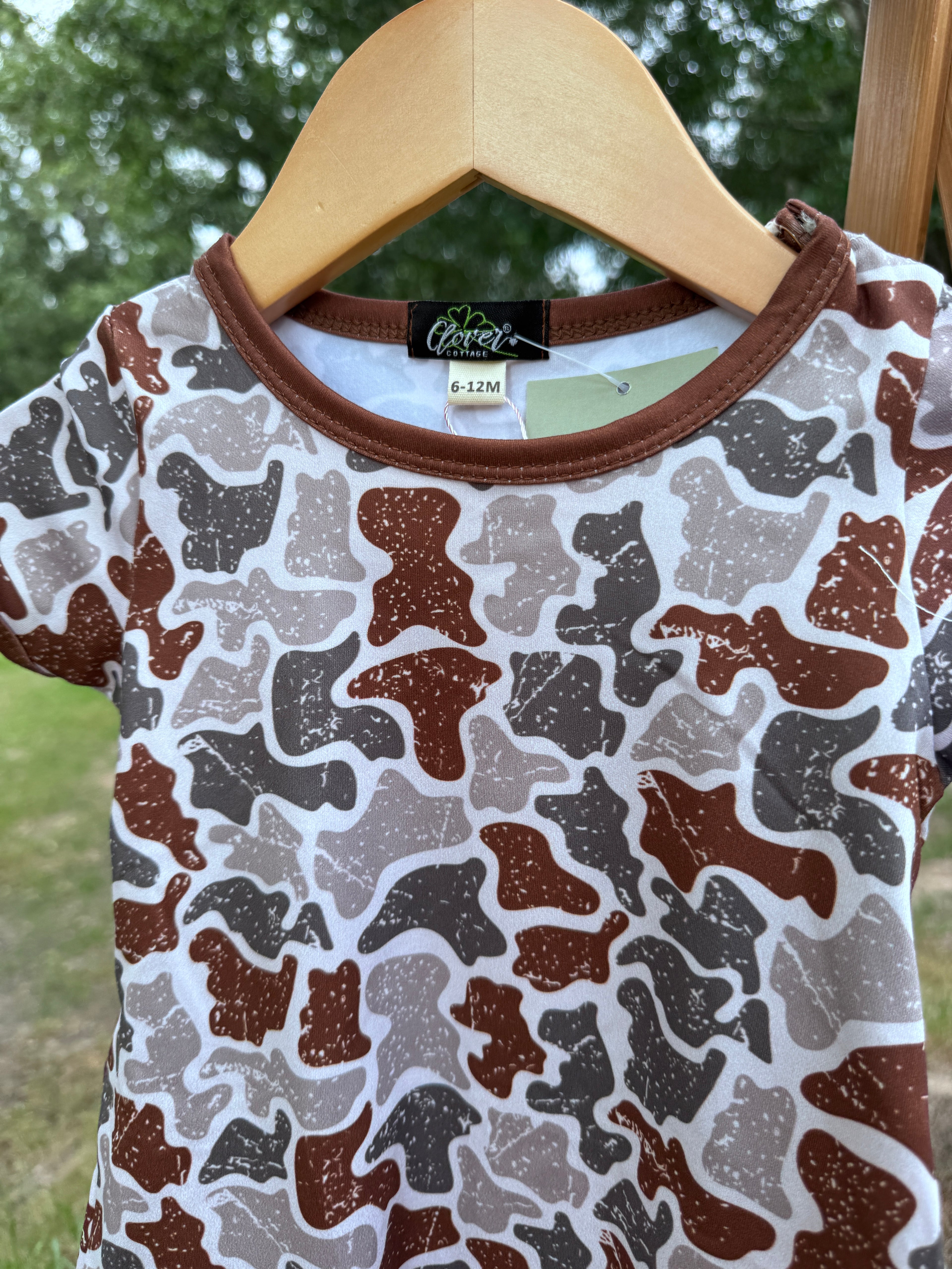 Distressed Camo Bamboo Baby Romper ✨🤎