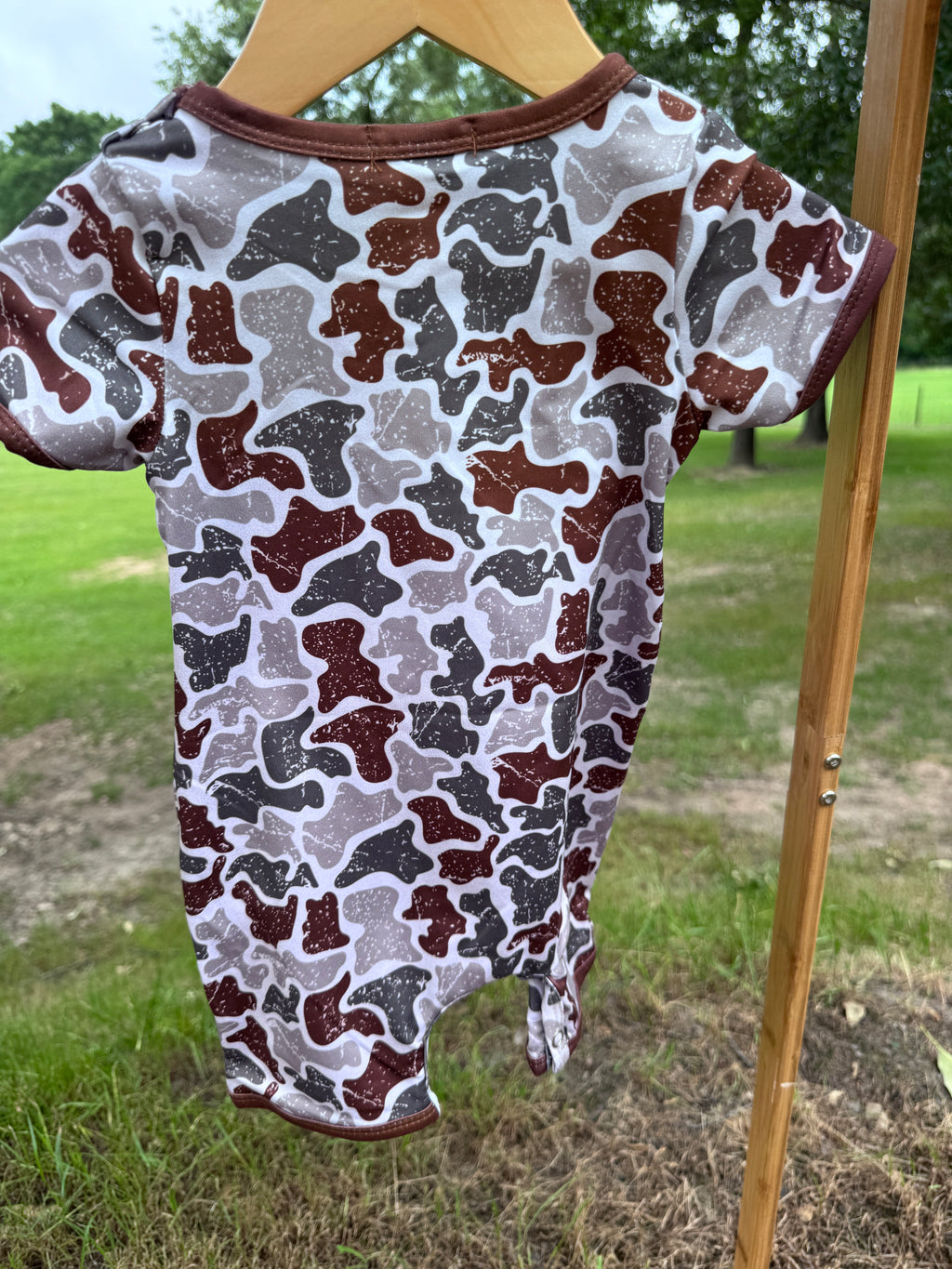 Distressed Camo Bamboo Baby Romper ✨🤎