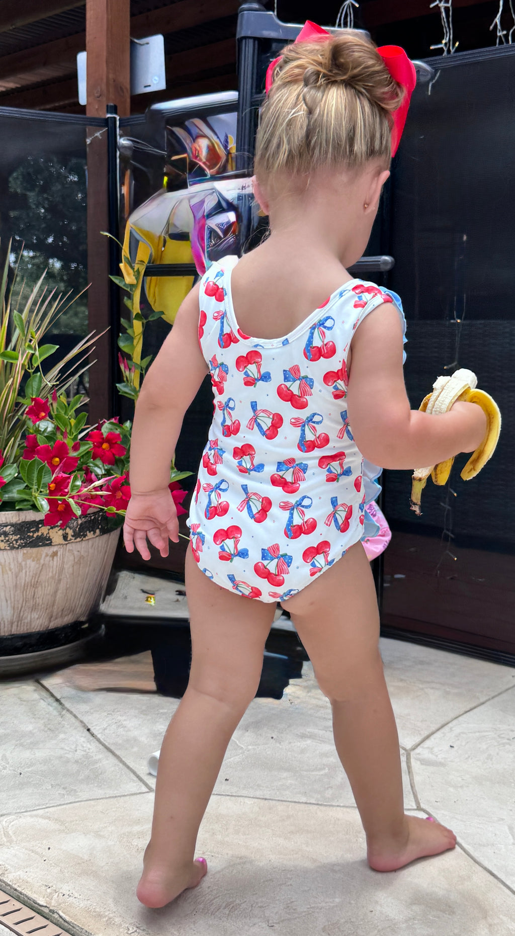 🍒 Patriotic Cherry Ruffle Swimsuit