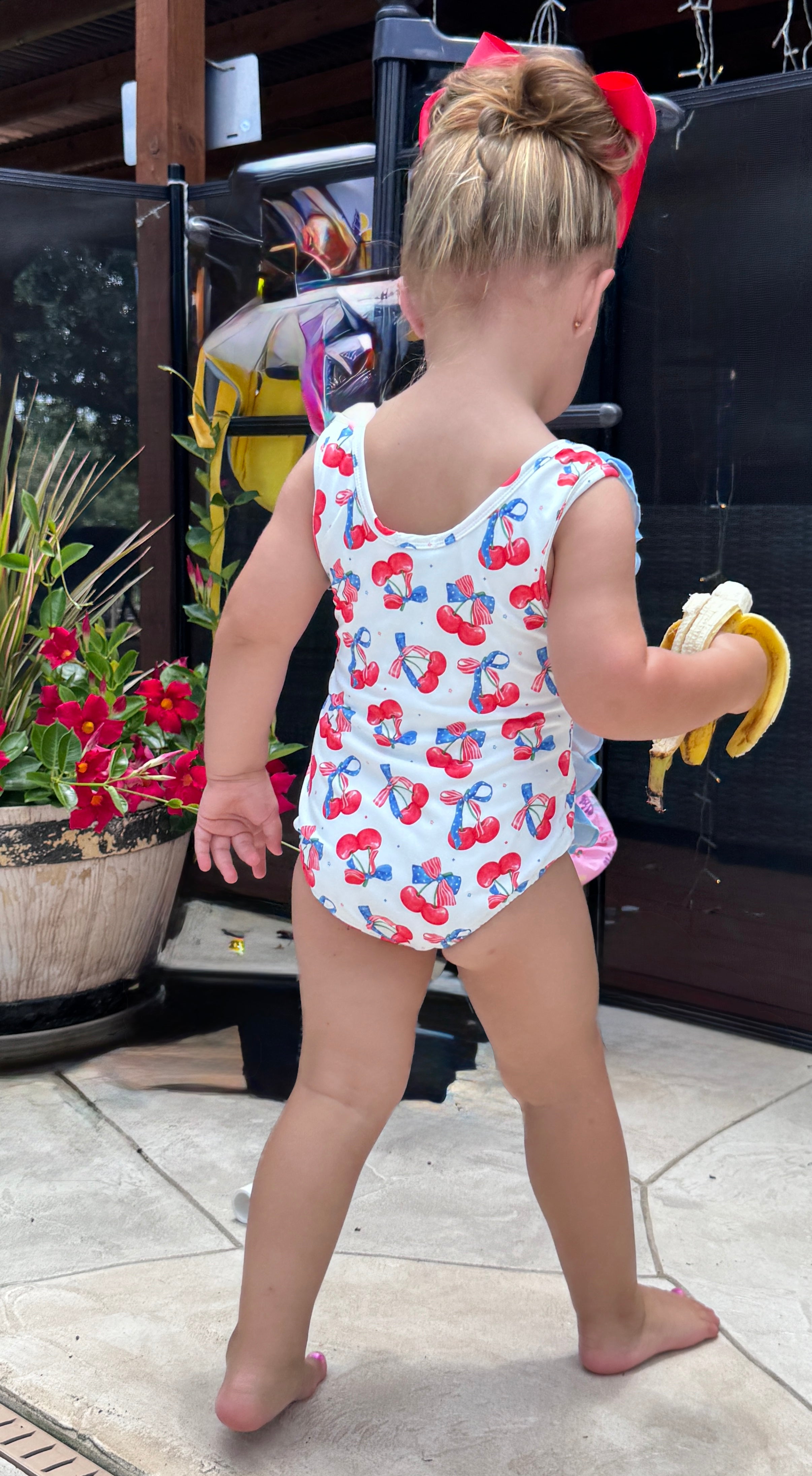 🍒 Patriotic Cherry Ruffle Swimsuit