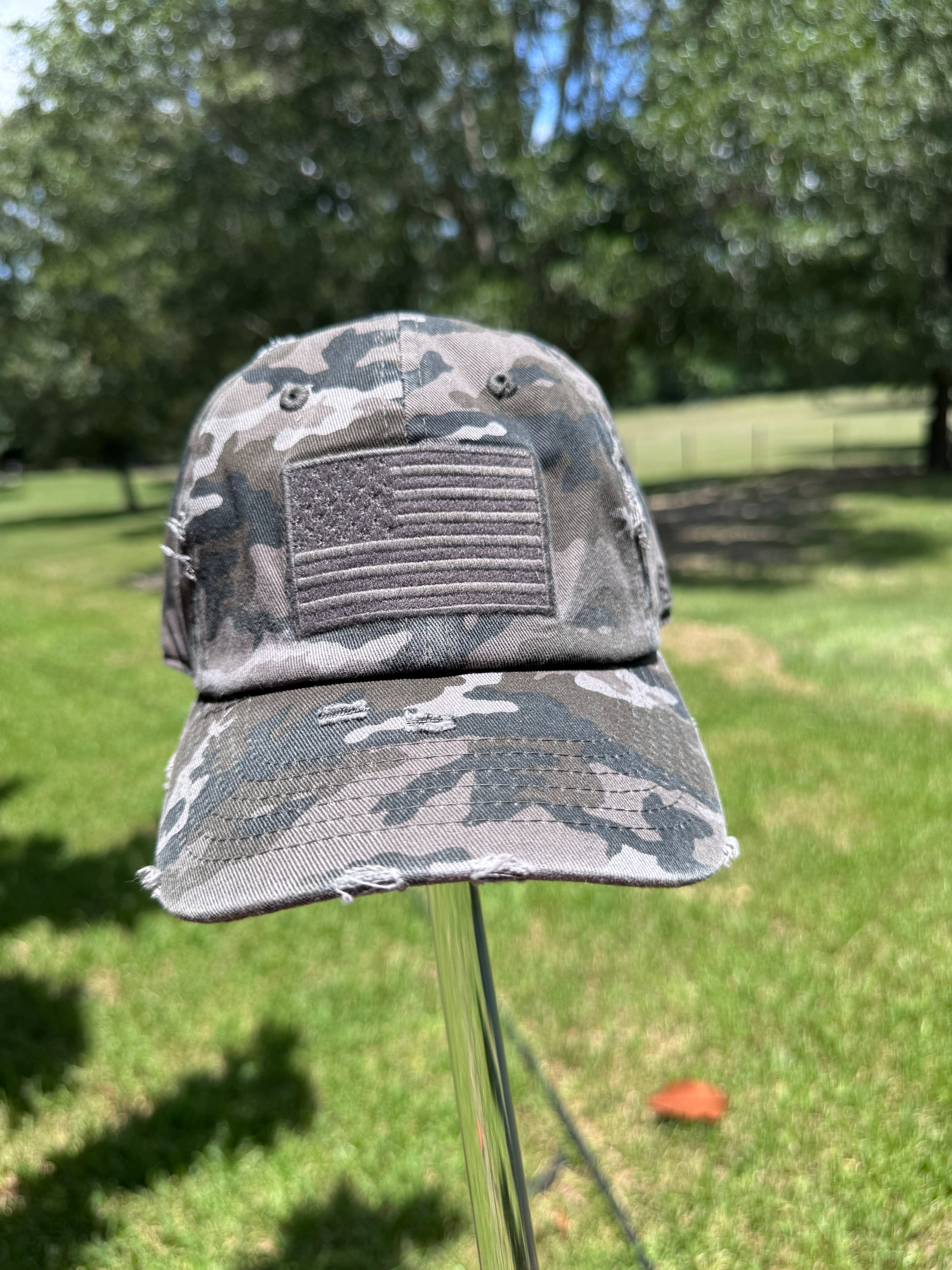Gray Camo Youth Cap with American Flag Patch