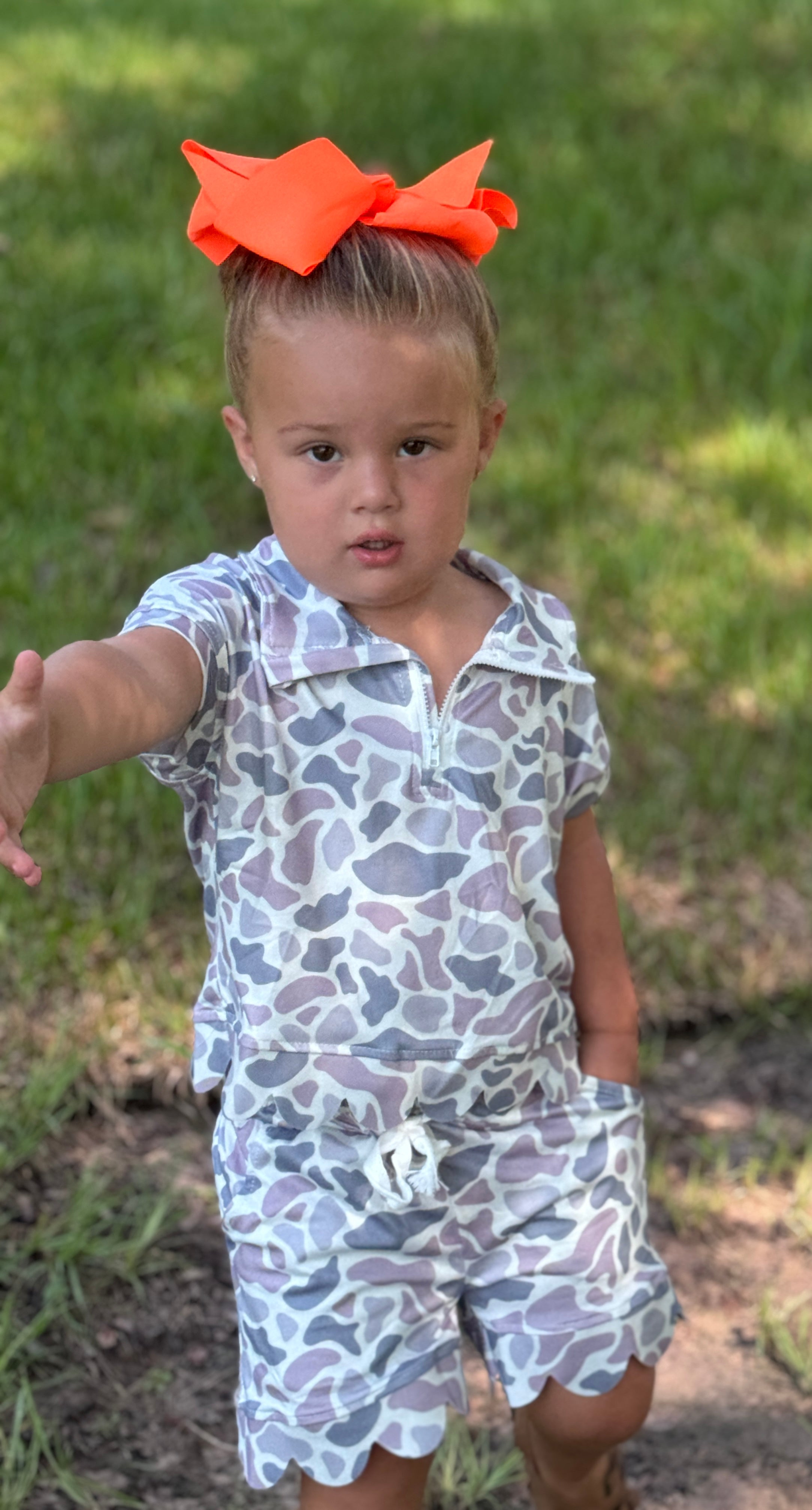 Neutral Camo Quarter-Zip Short Set