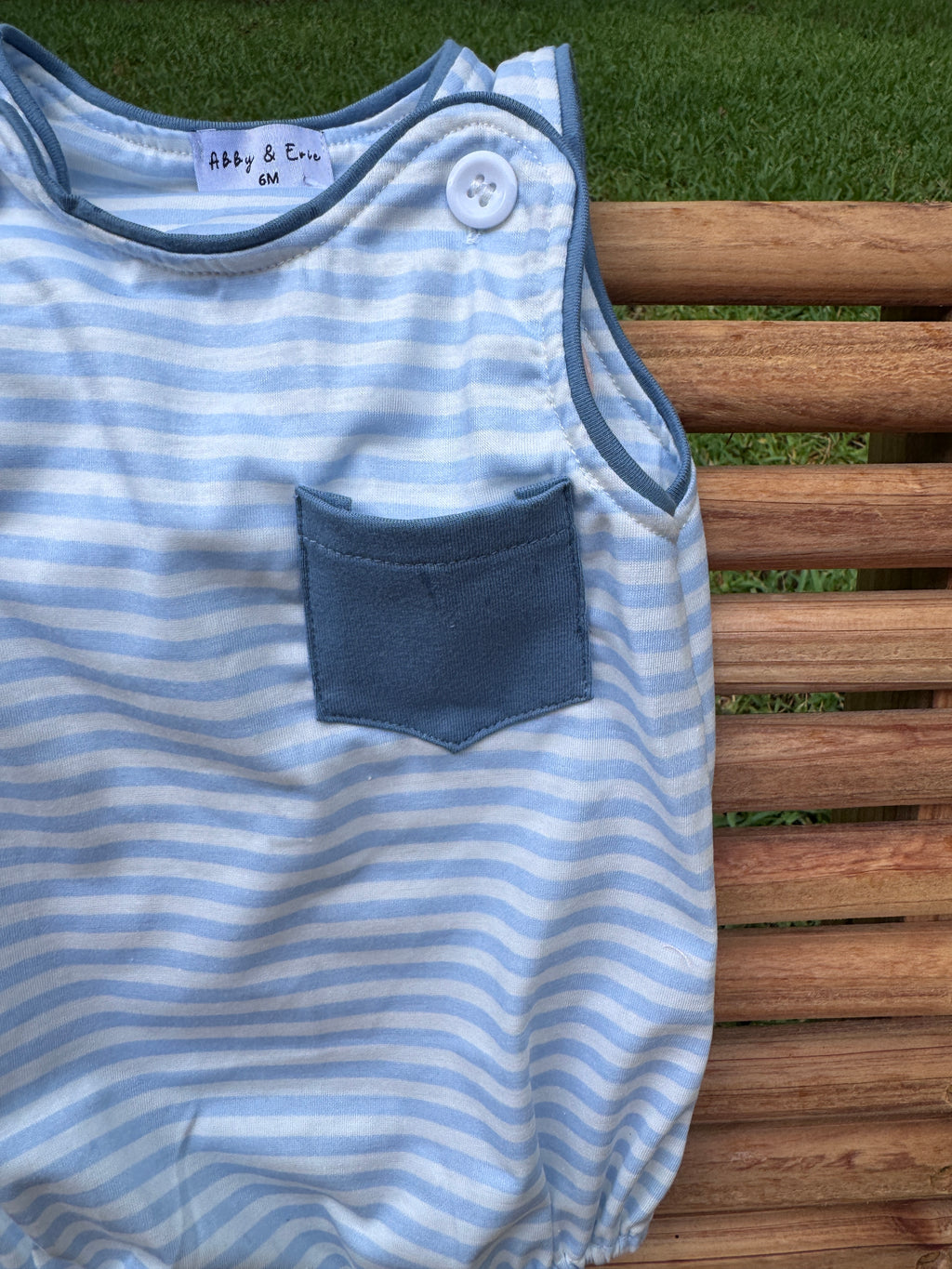 Blue Stripe Pocket Bubble Romper