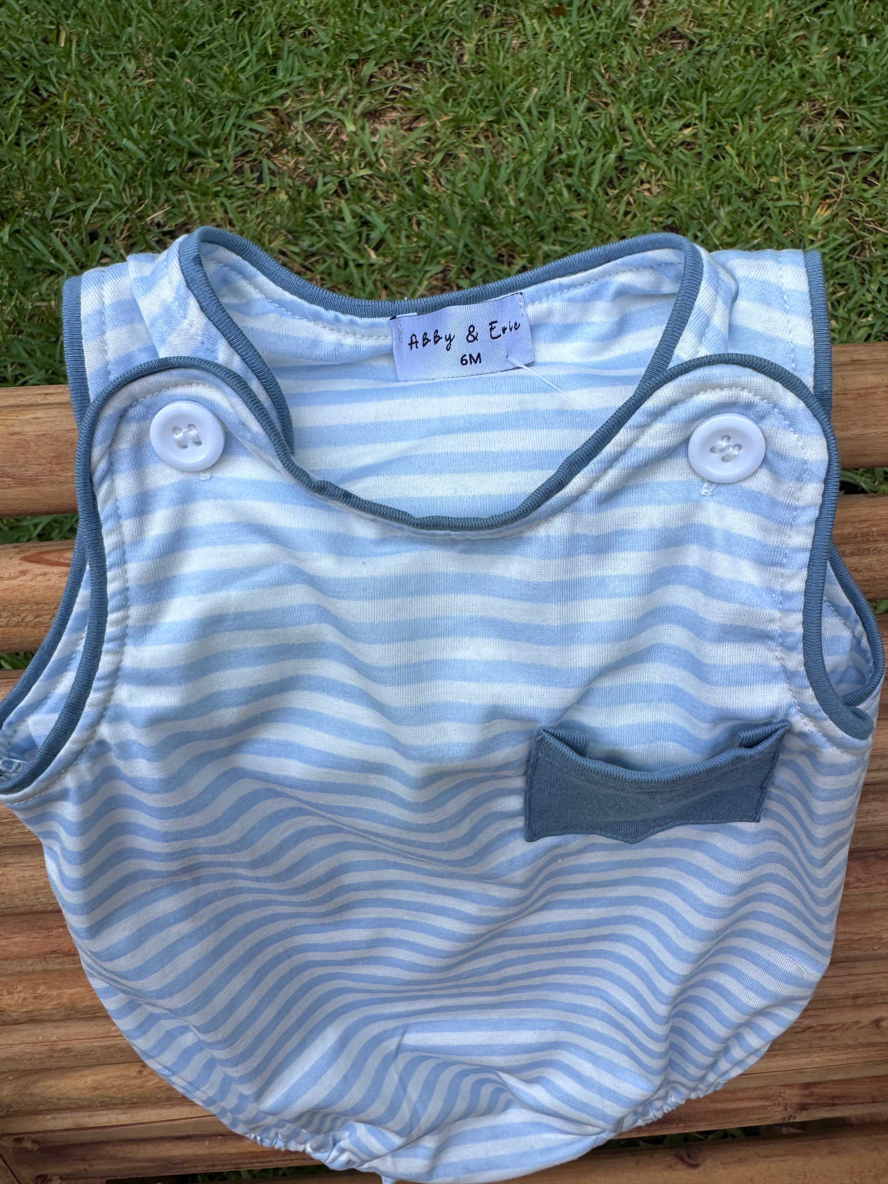 Blue Stripe Pocket Bubble Romper