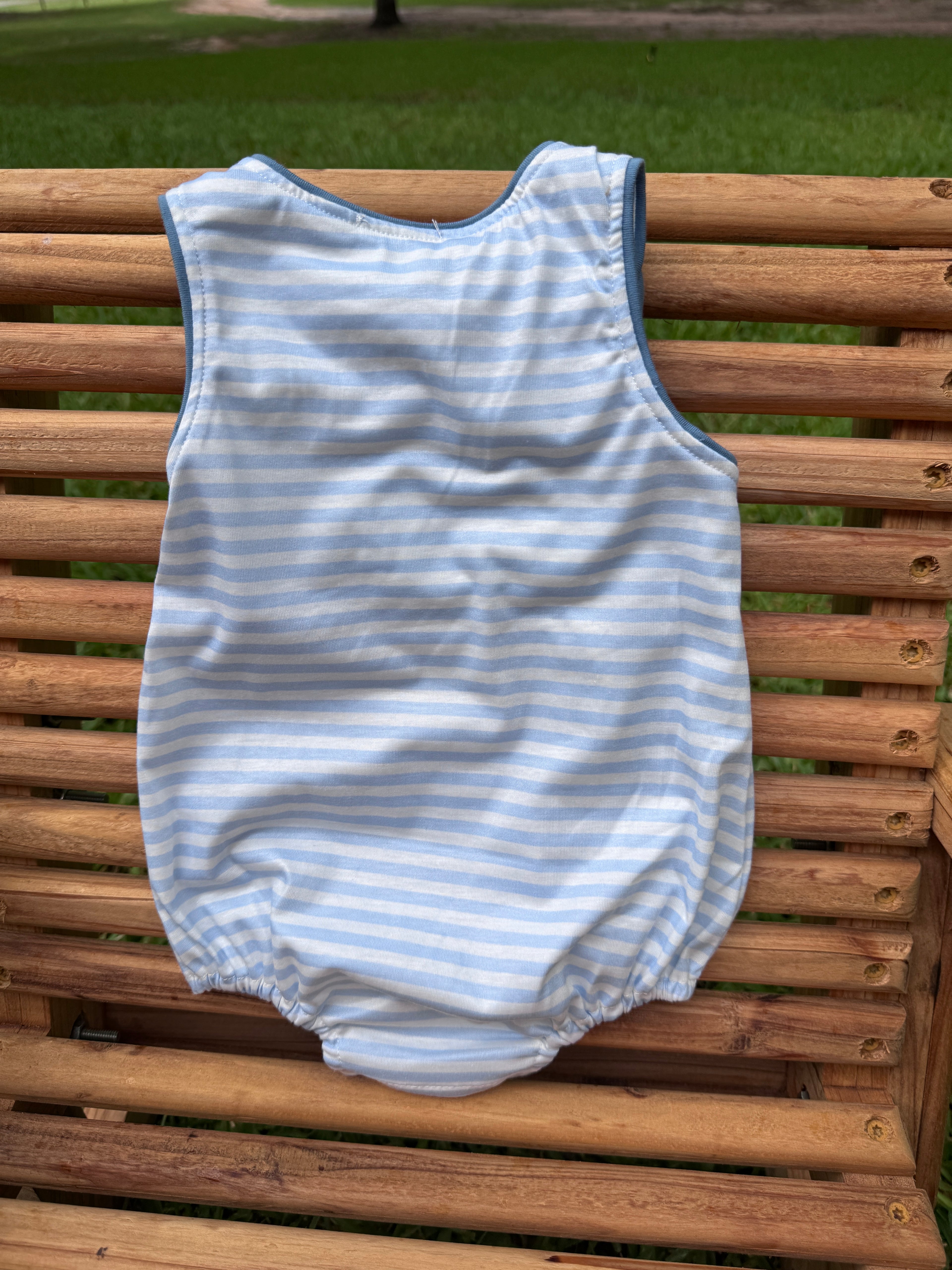 Blue Stripe Pocket Bubble Romper