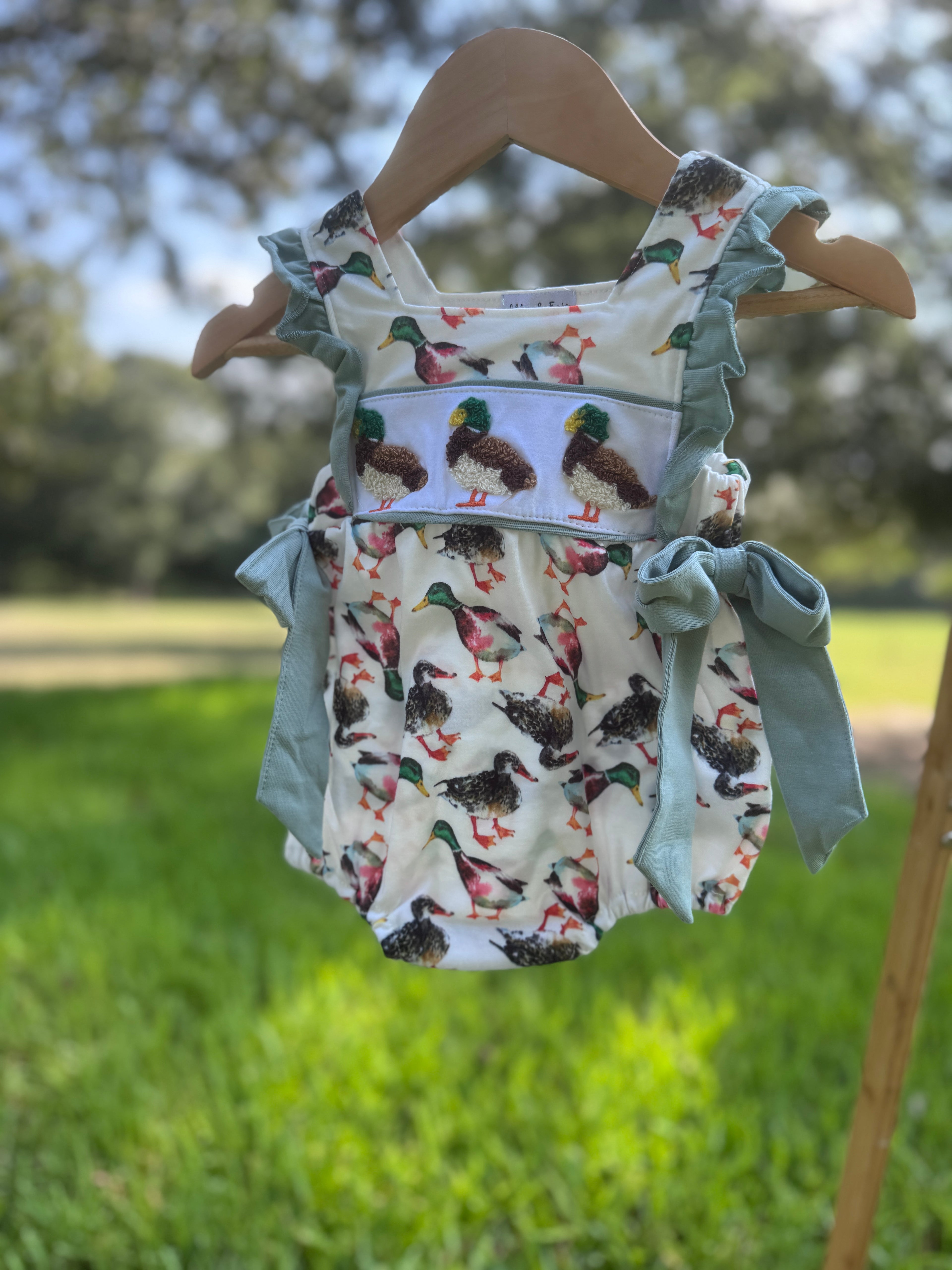 Mallard Smocked Bubble Romper 🦆💚