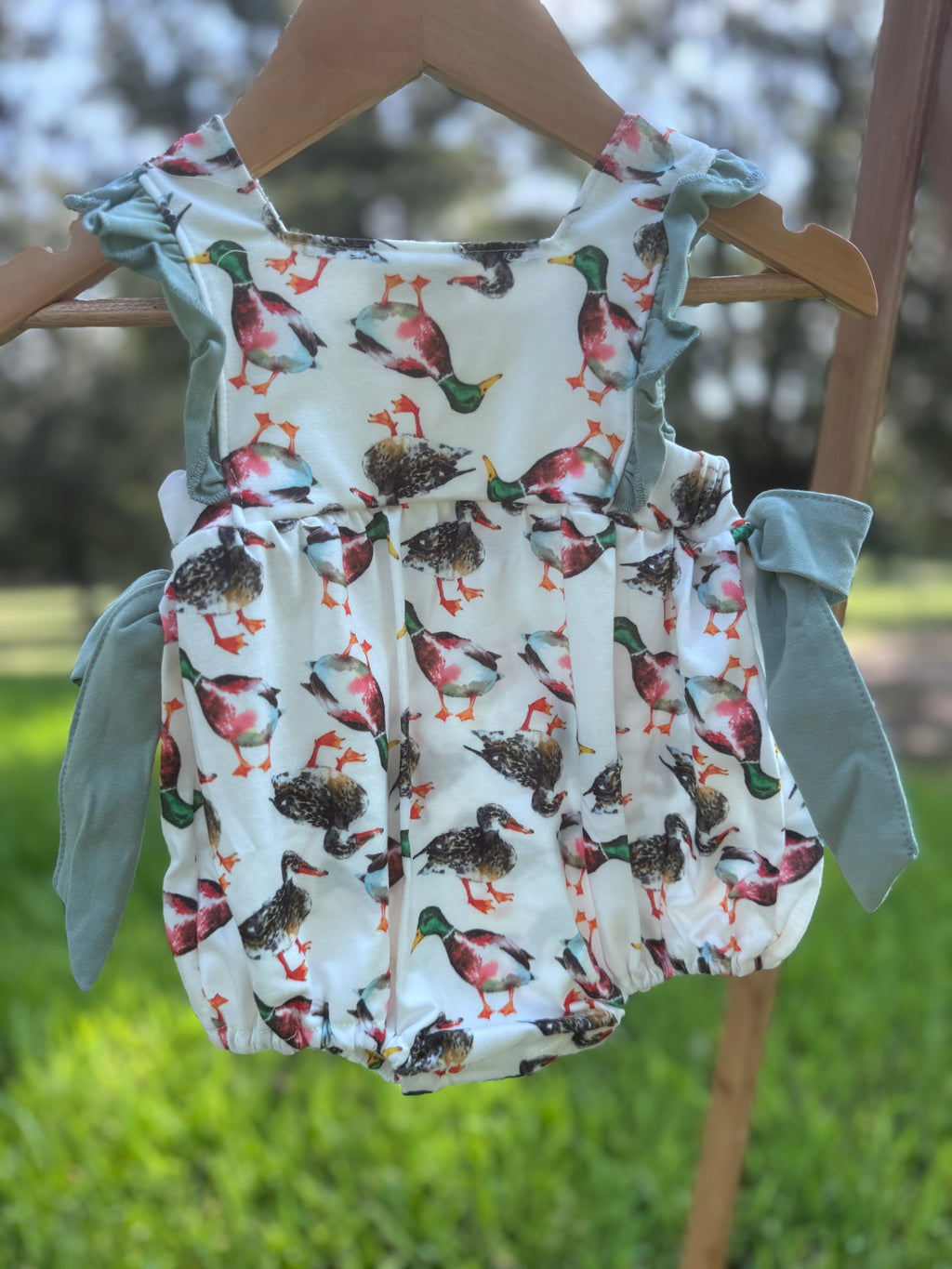 Mallard Smocked Bubble Romper 🦆💚