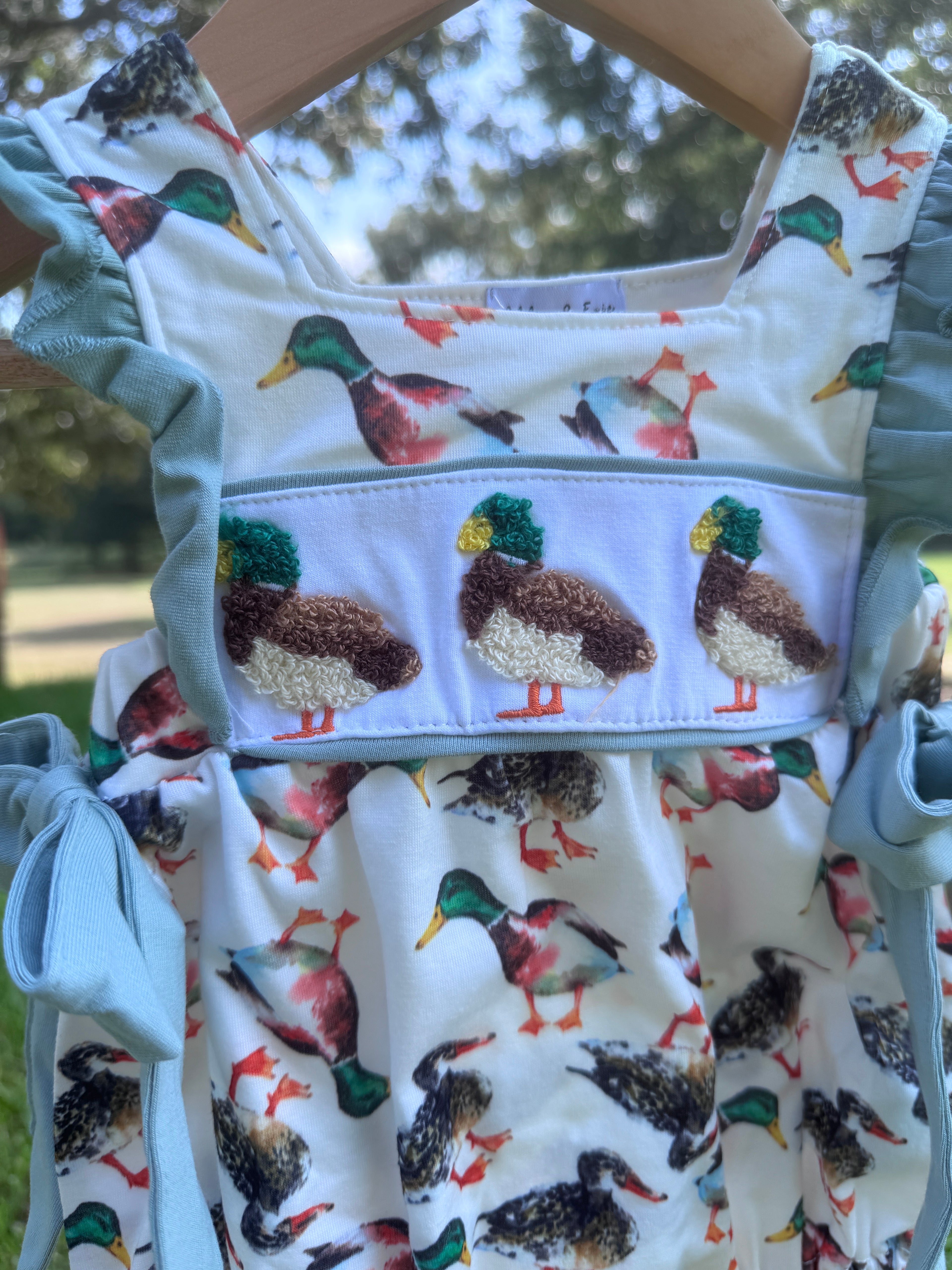 Mallard Smocked Bubble Romper 🦆💚
