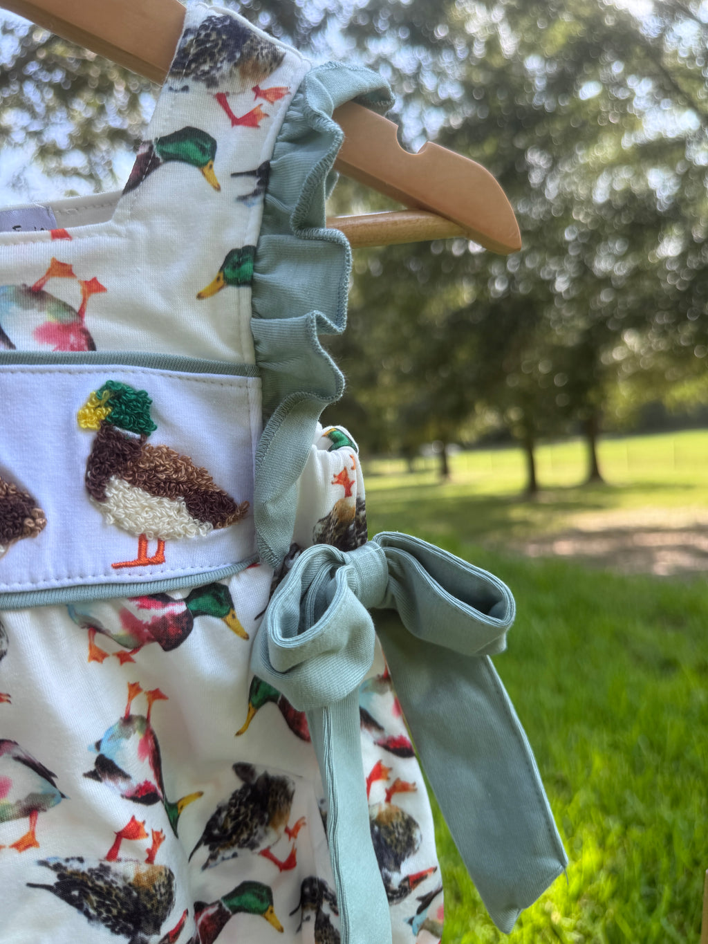 Mallard Smocked Bubble Romper 🦆💚