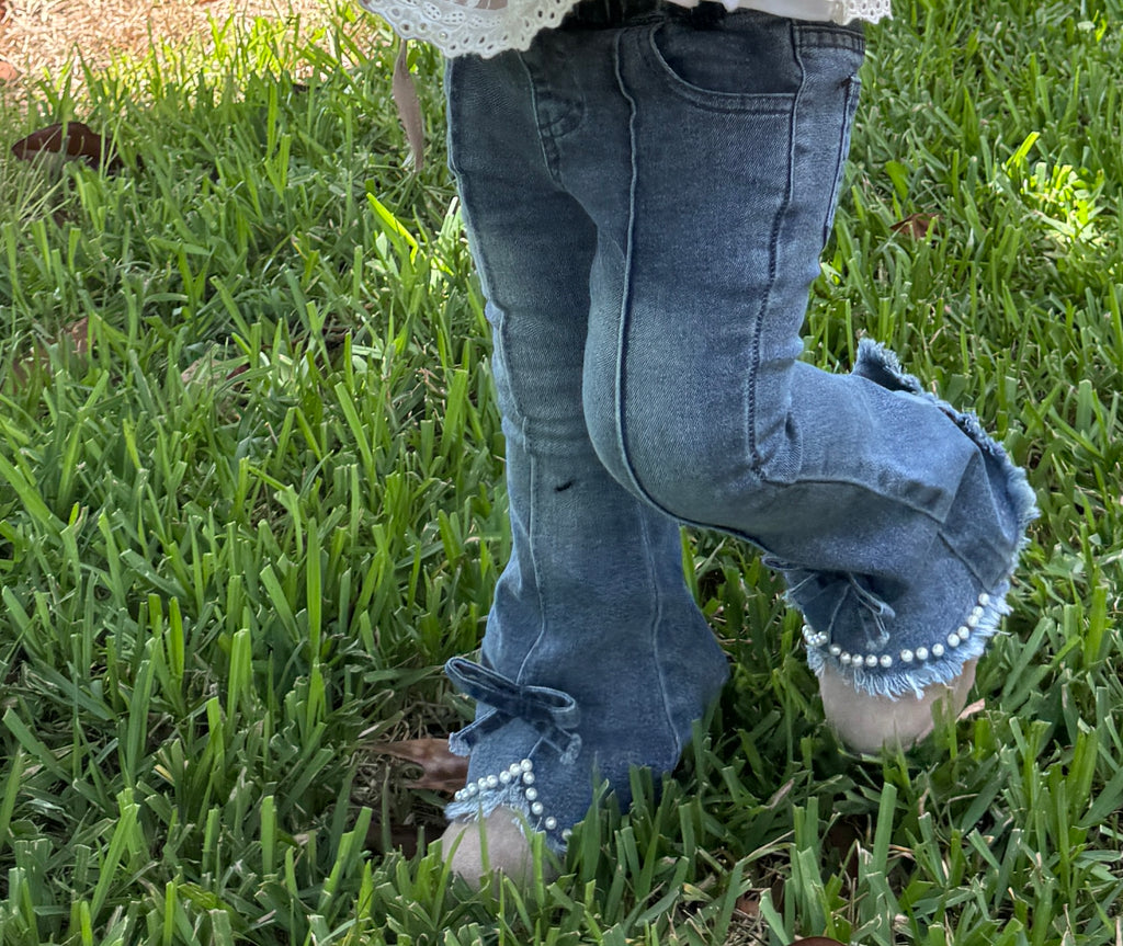 Pearl Bow Bell Bottom Jeans