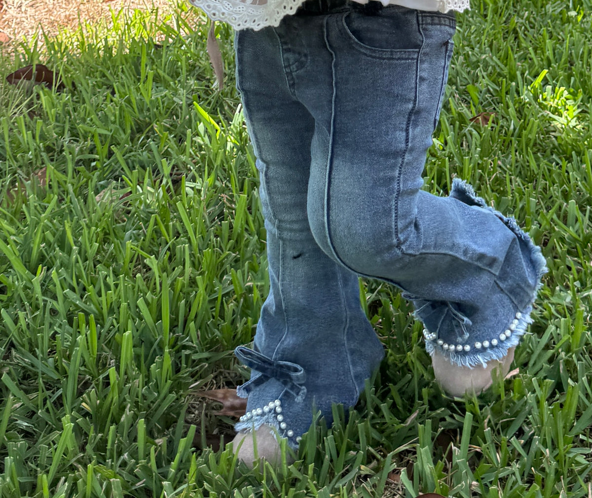 Pearl Bow Bell Bottom Jeans