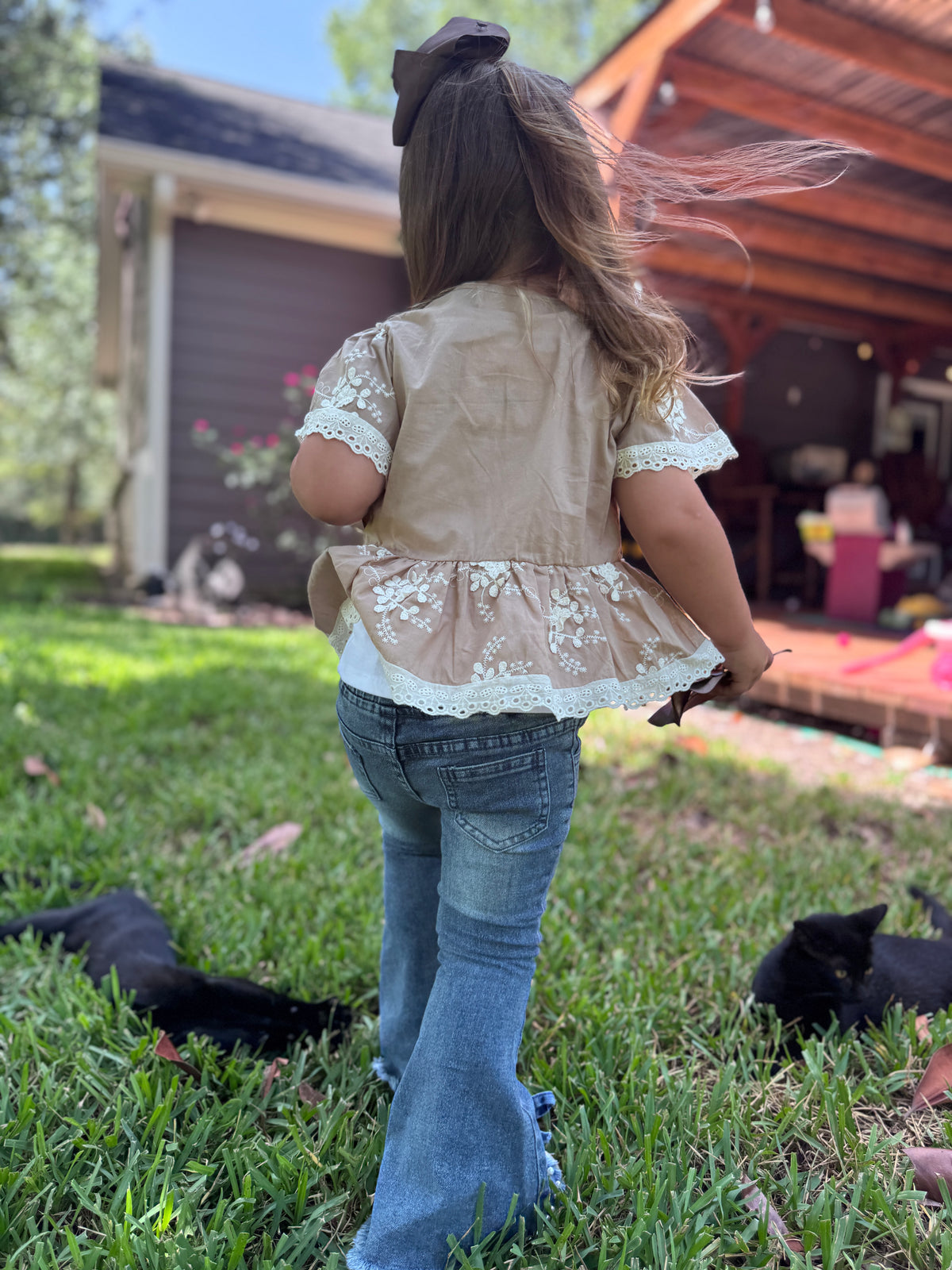 Pearl Bow Bell Bottom Jeans