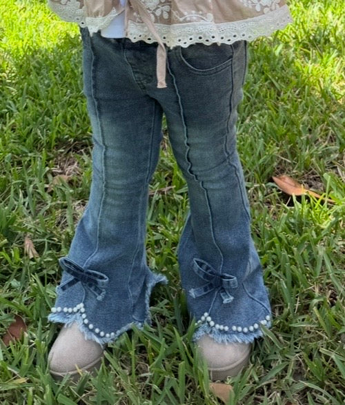Pearl Bow Bell Bottom Jeans