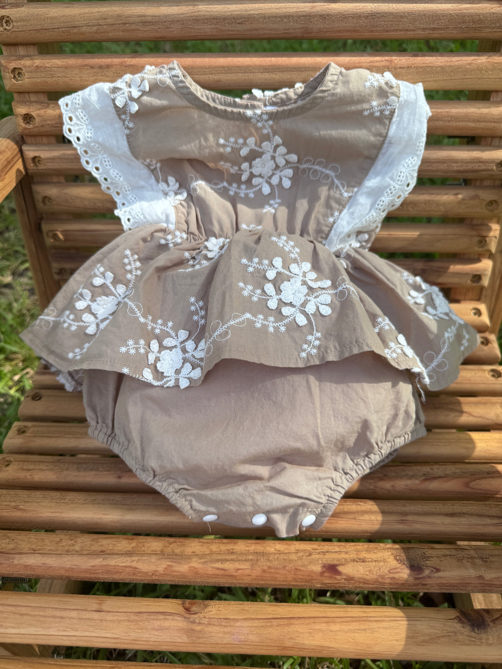 Savannah Embroidered Ruffle Bubble Romper
