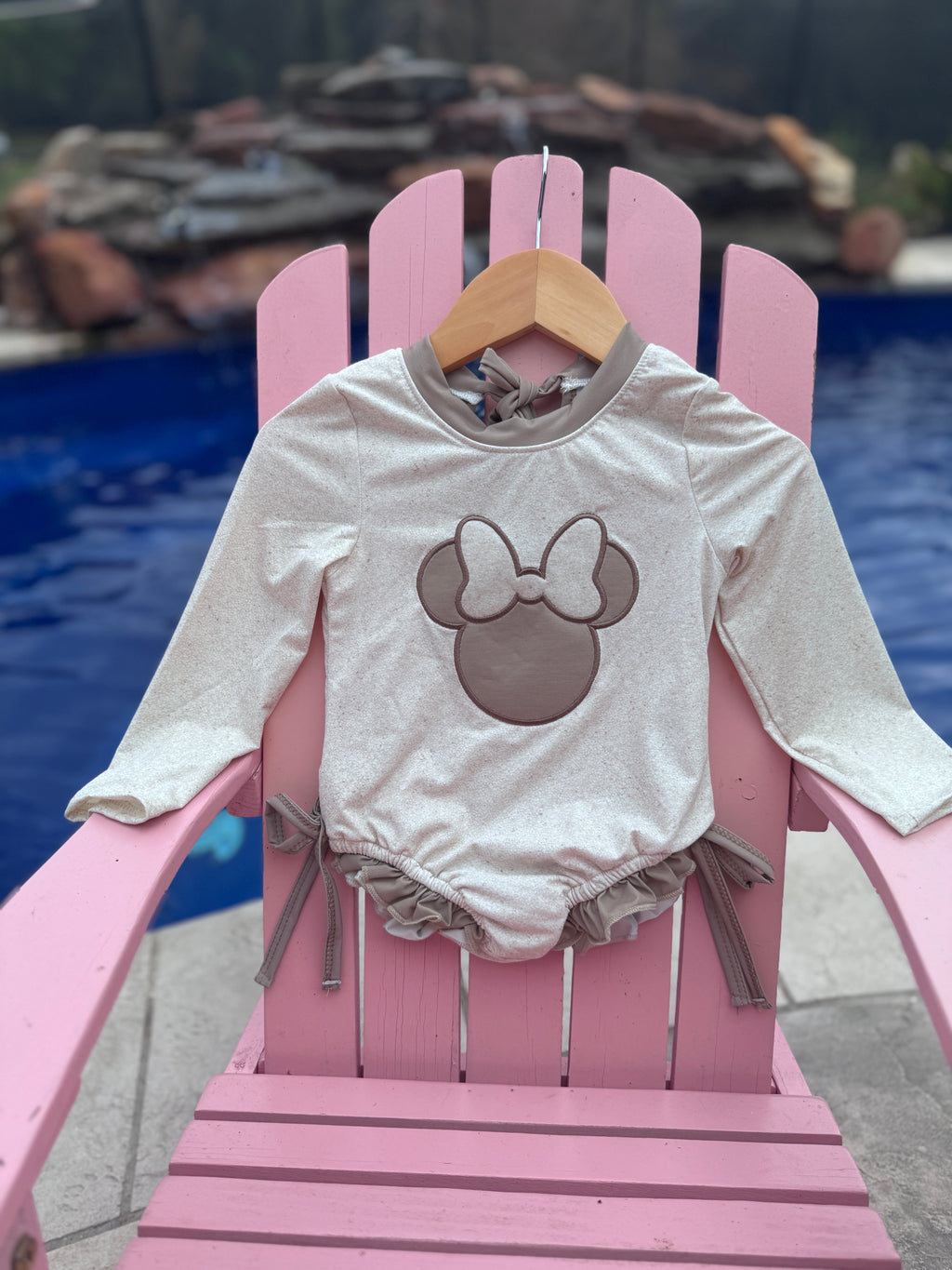 Neutral Bow Mouse Ruffle Bubble Romper
