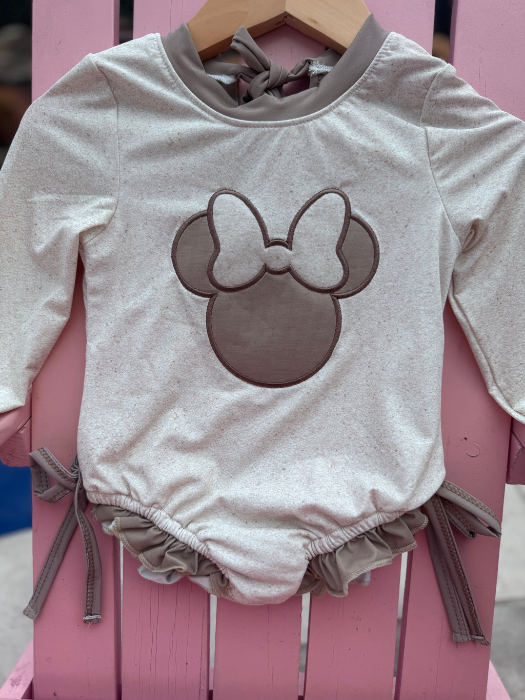 Neutral Bow Mouse Ruffle Bubble Romper