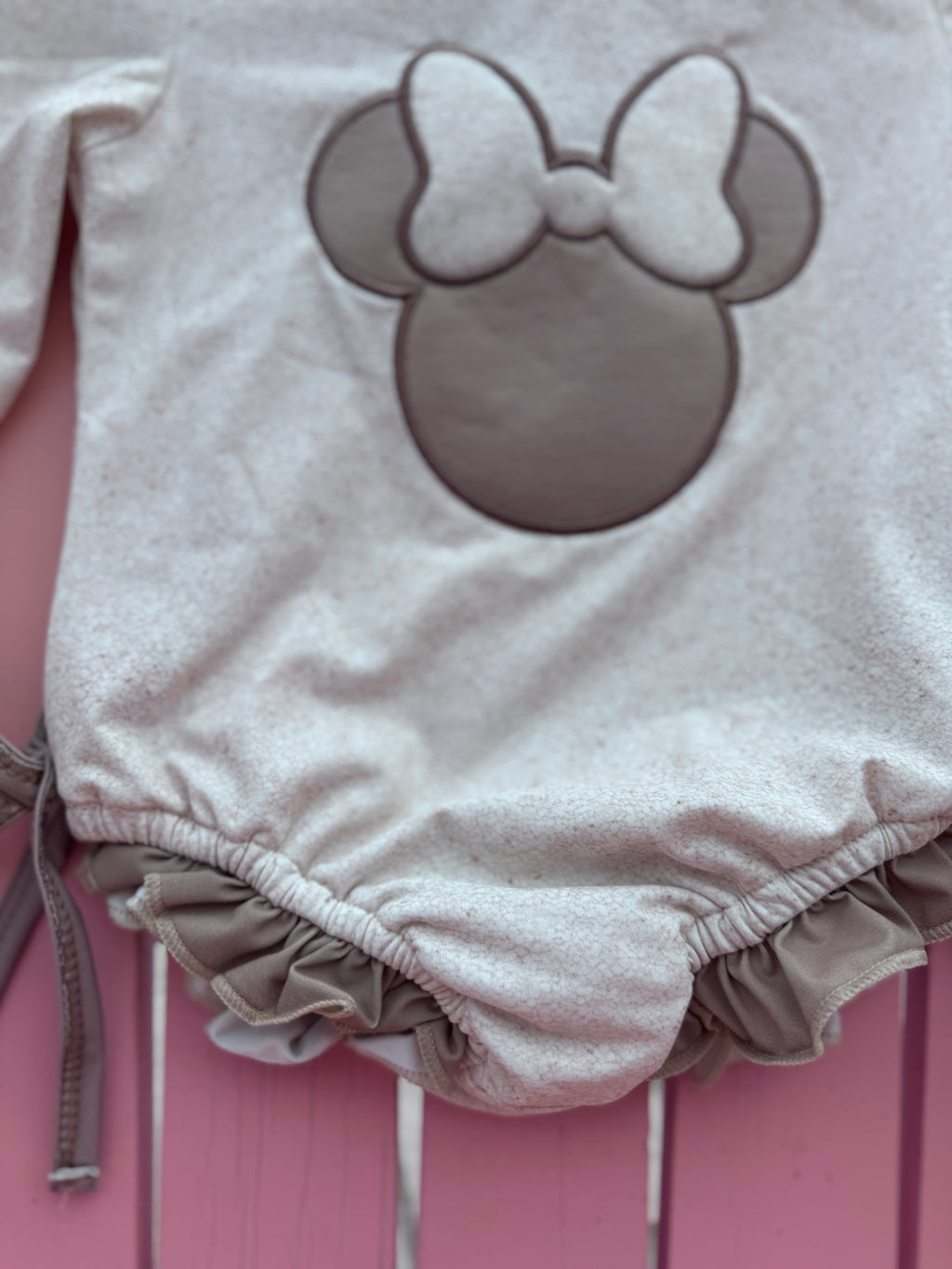 Neutral Bow Mouse Ruffle Bubble Romper