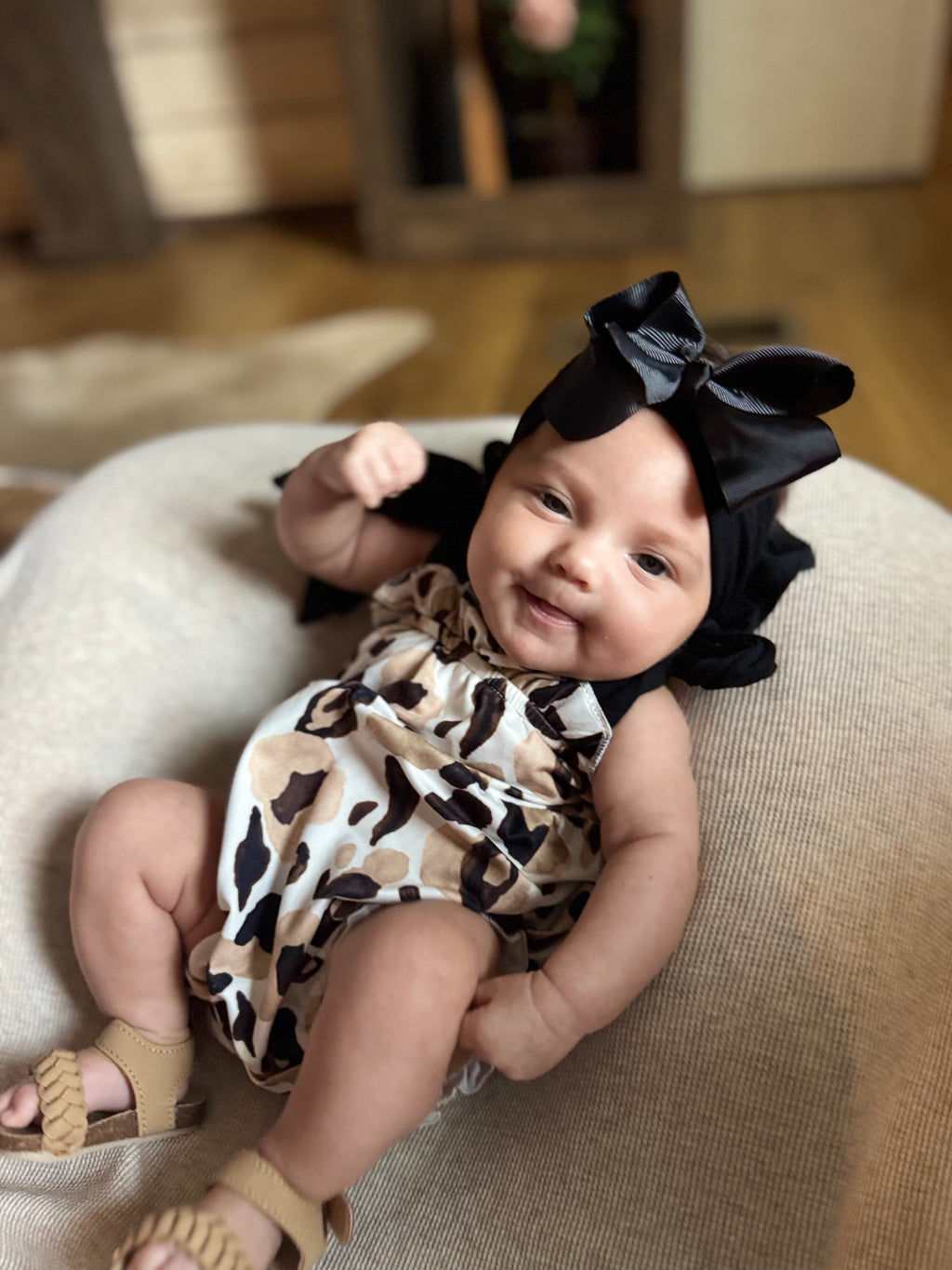 Wild Bow Leopard Bubble  Romper
