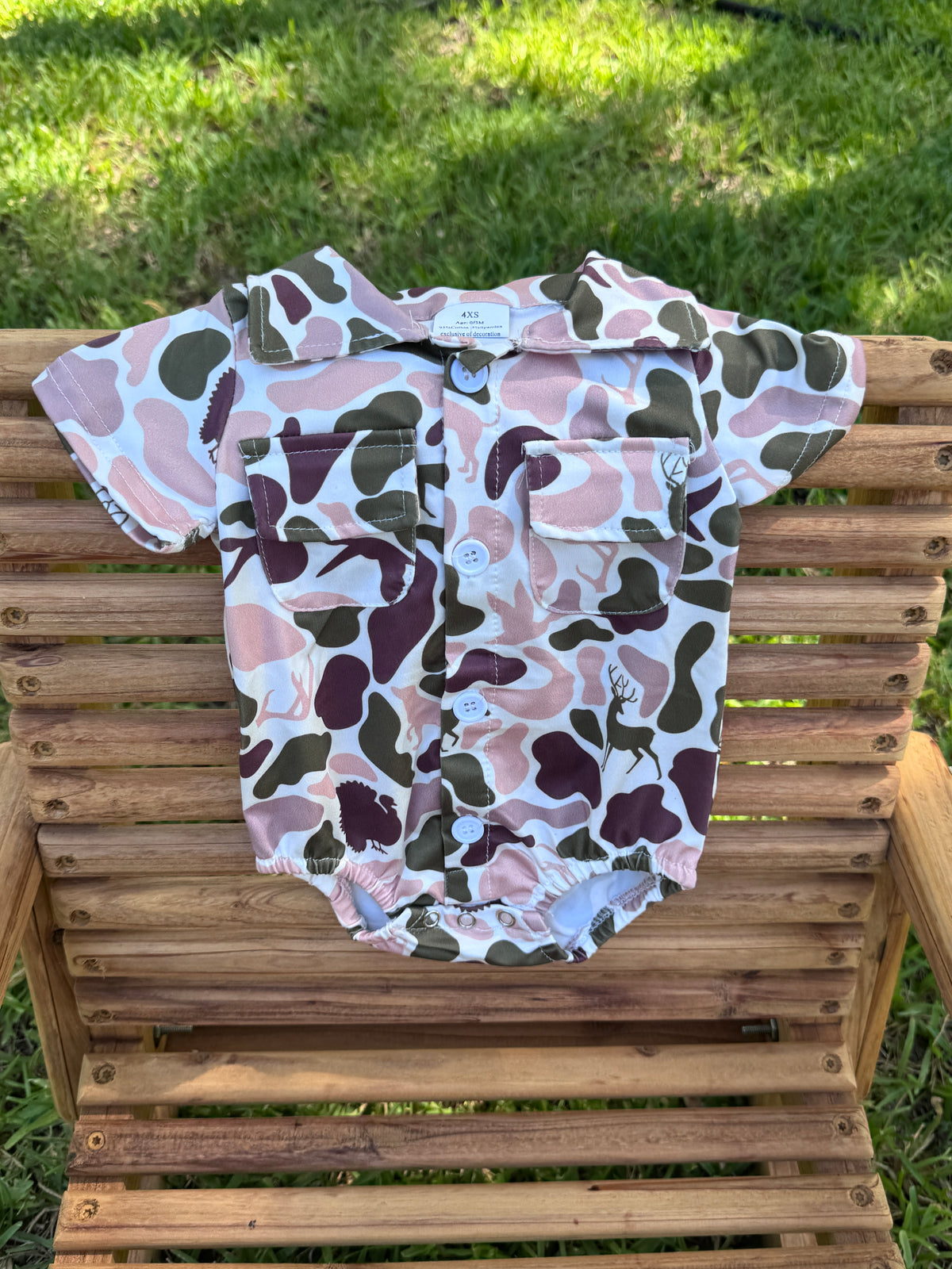 Little Hunter Camo Button- Up Bubble Romper