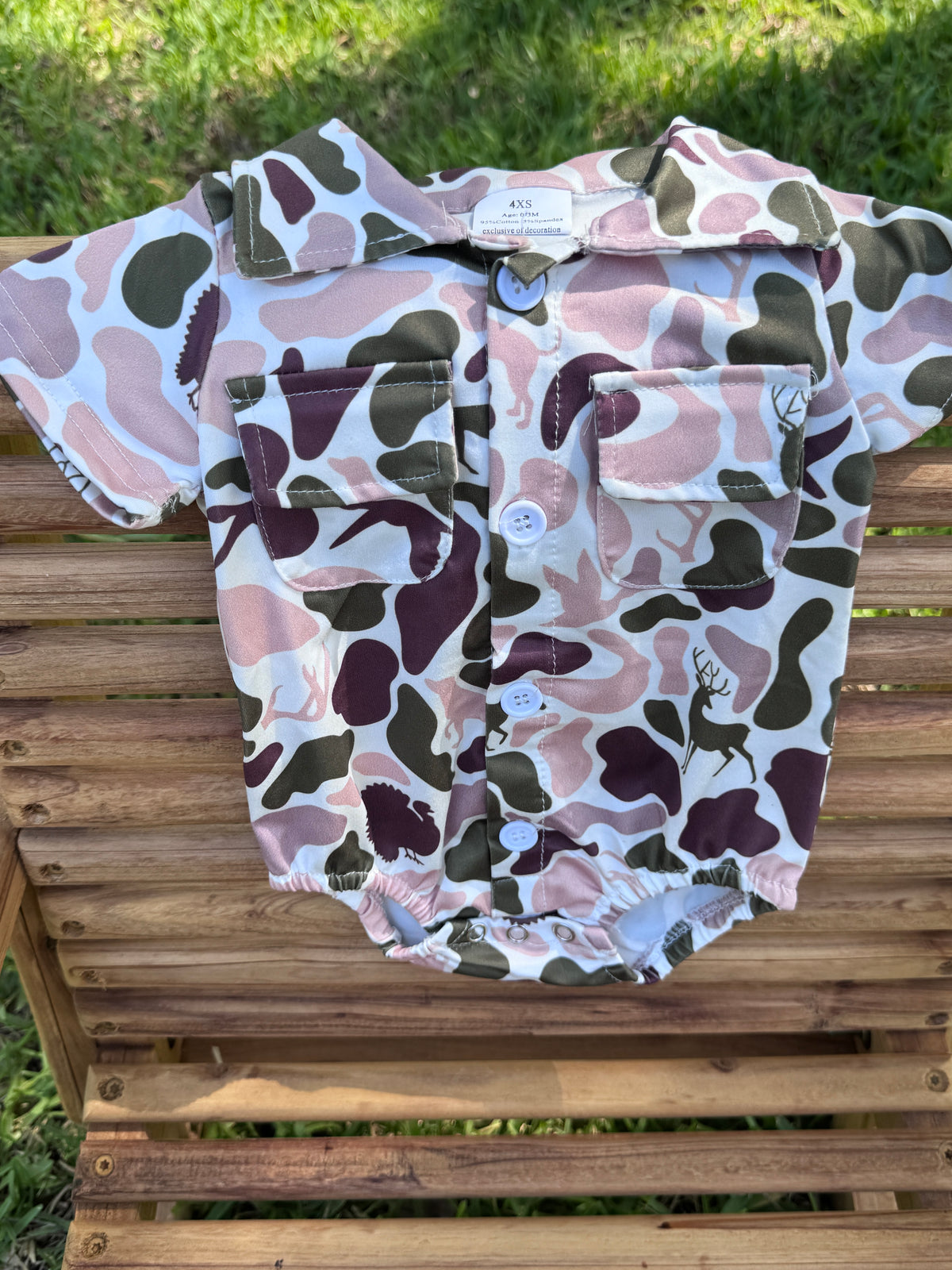Little Hunter Camo Button- Up Bubble Romper