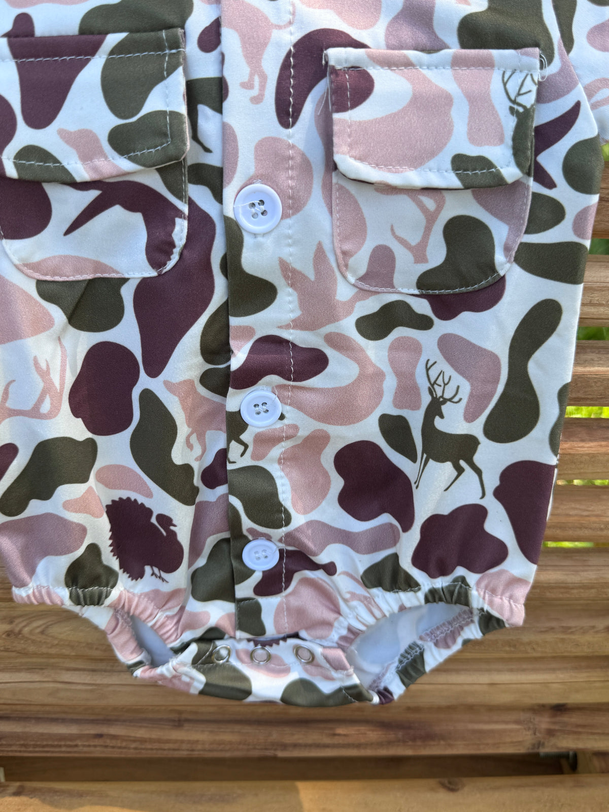 Little Hunter Camo Button- Up Bubble Romper