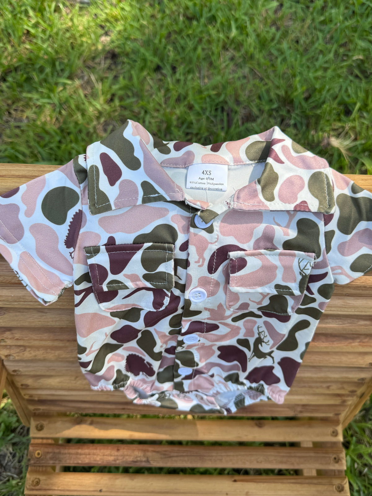 Little Hunter Camo Button- Up Bubble Romper