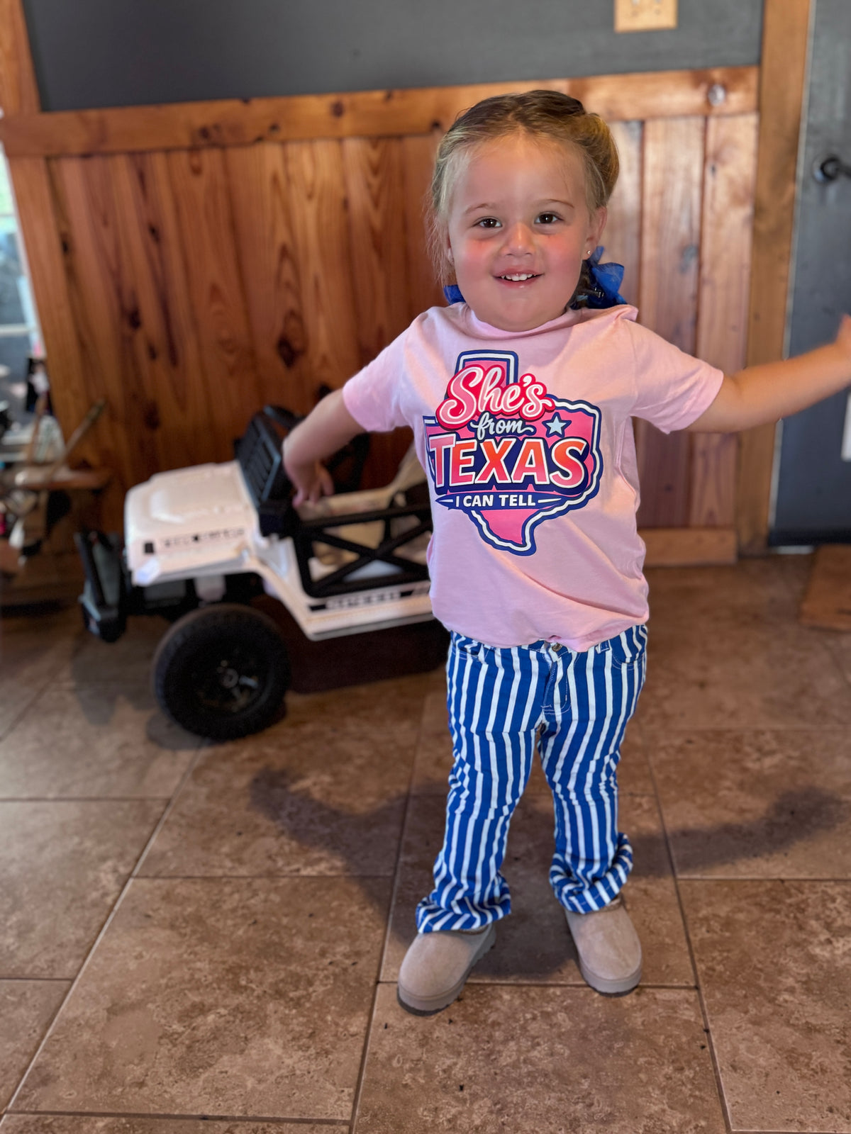 Royal Blue Striped Bell Bottom Jeans