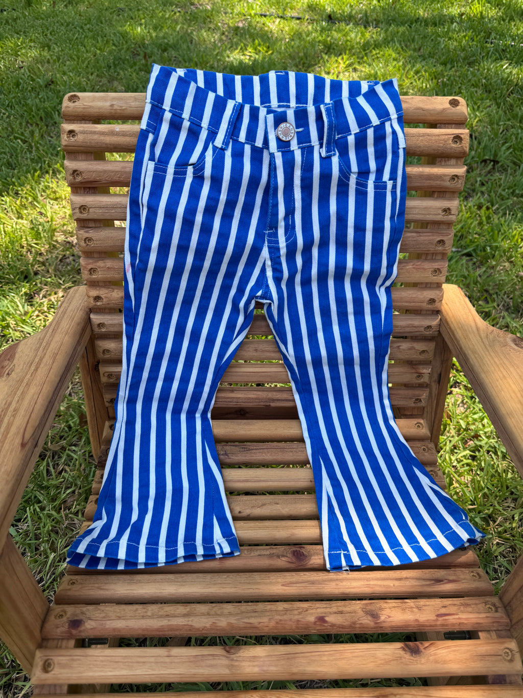 Royal Blue Striped Bell Bottom Jeans