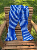 Royal Blue Striped Bell Bottom Jeans