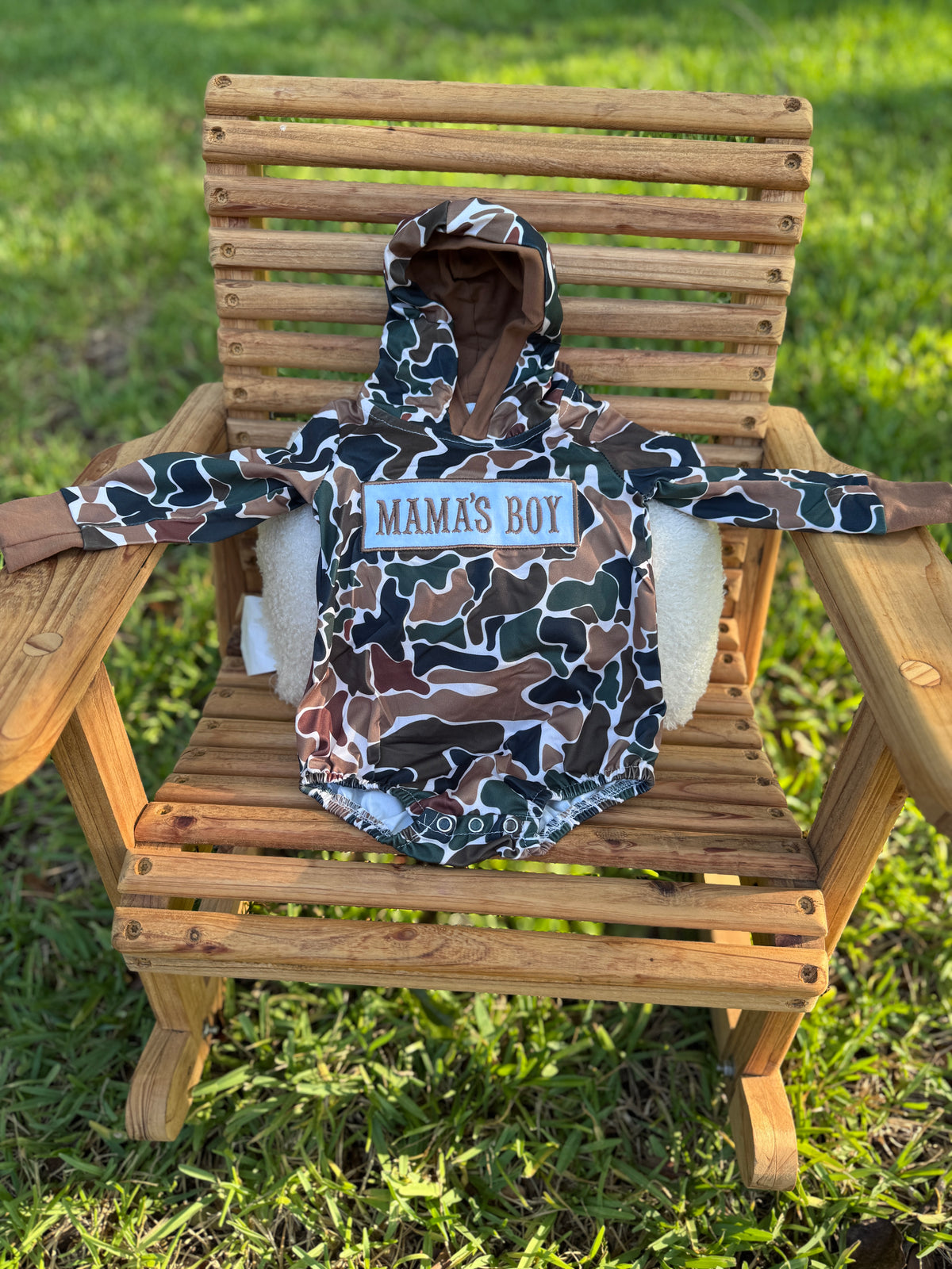 Mama's Boy Hooded Camo Bubble Romper