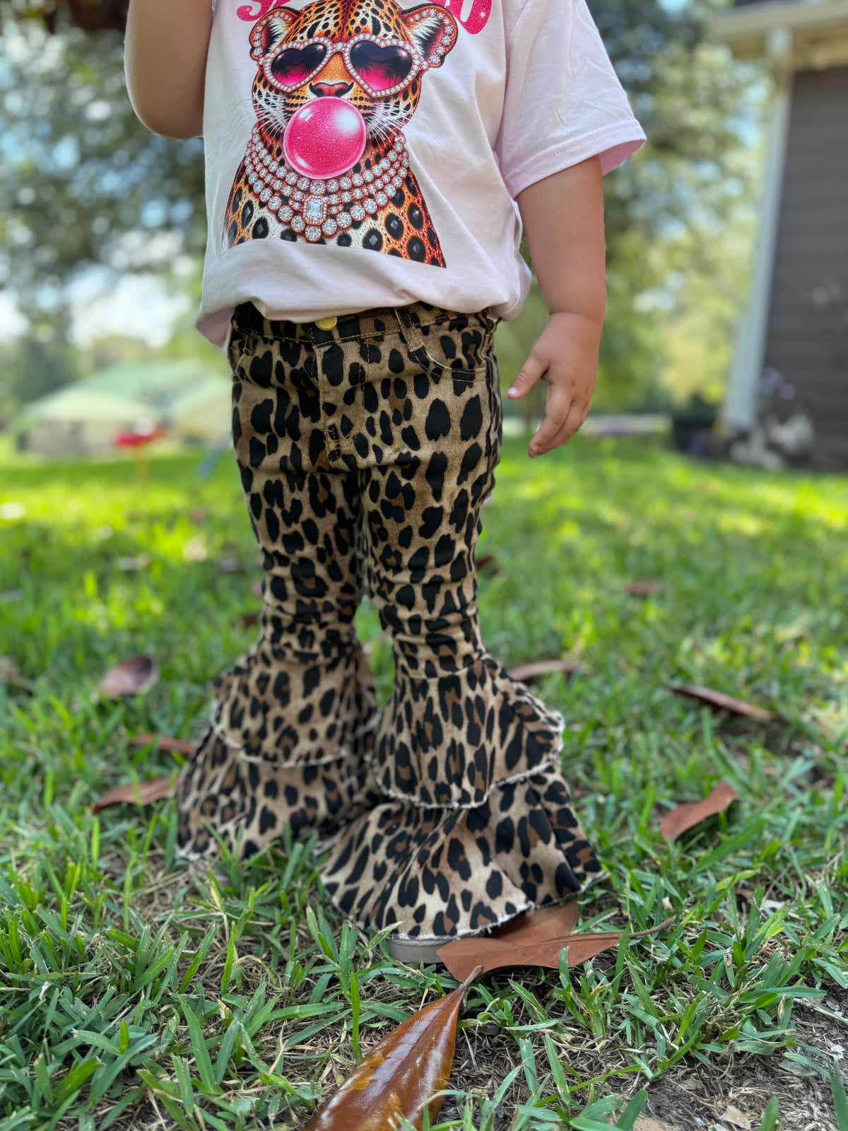 Wild Leopard Ruffle Bell Bottom Jeans