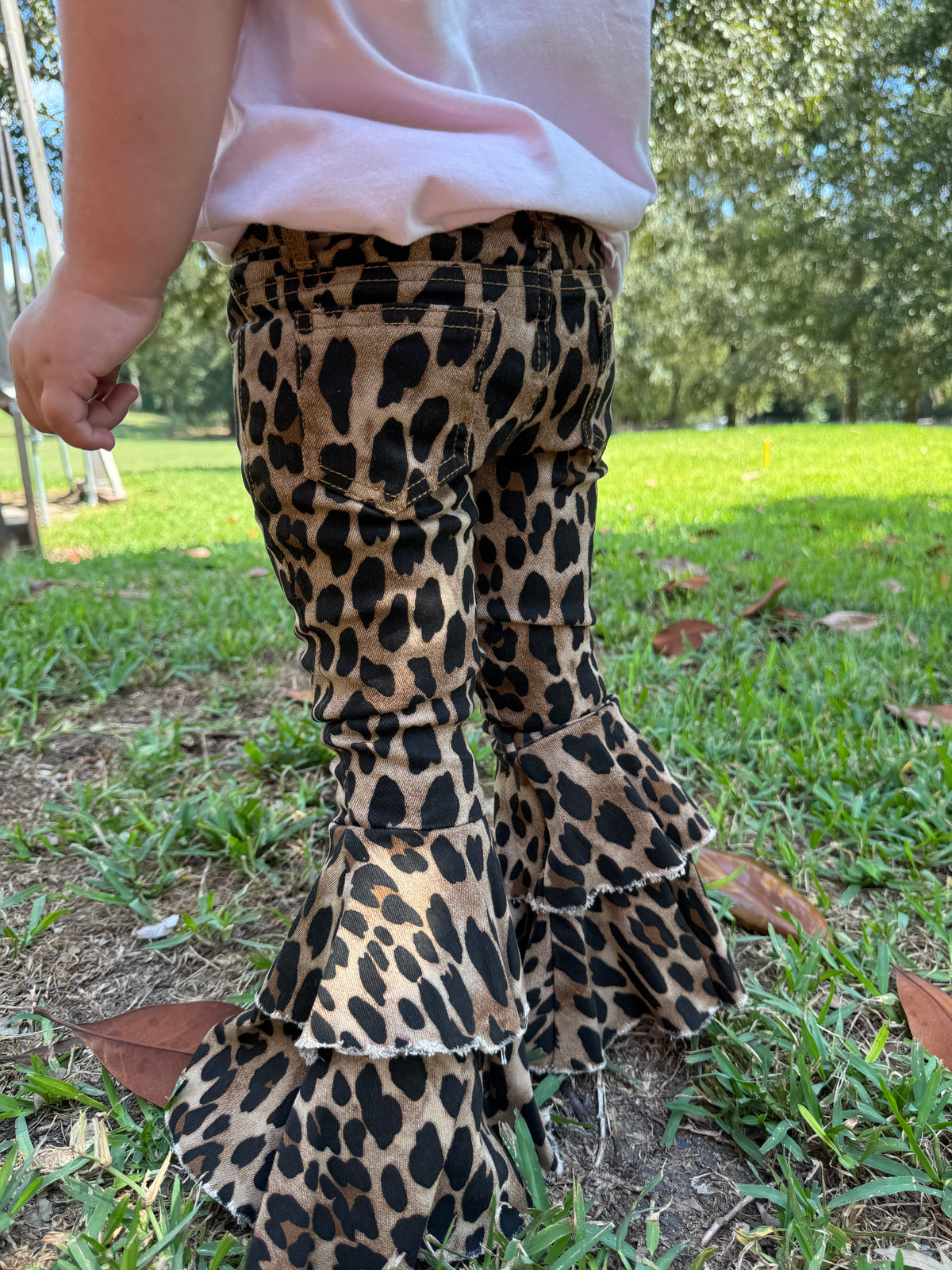 Wild Leopard Ruffle Bell Bottom Jeans
