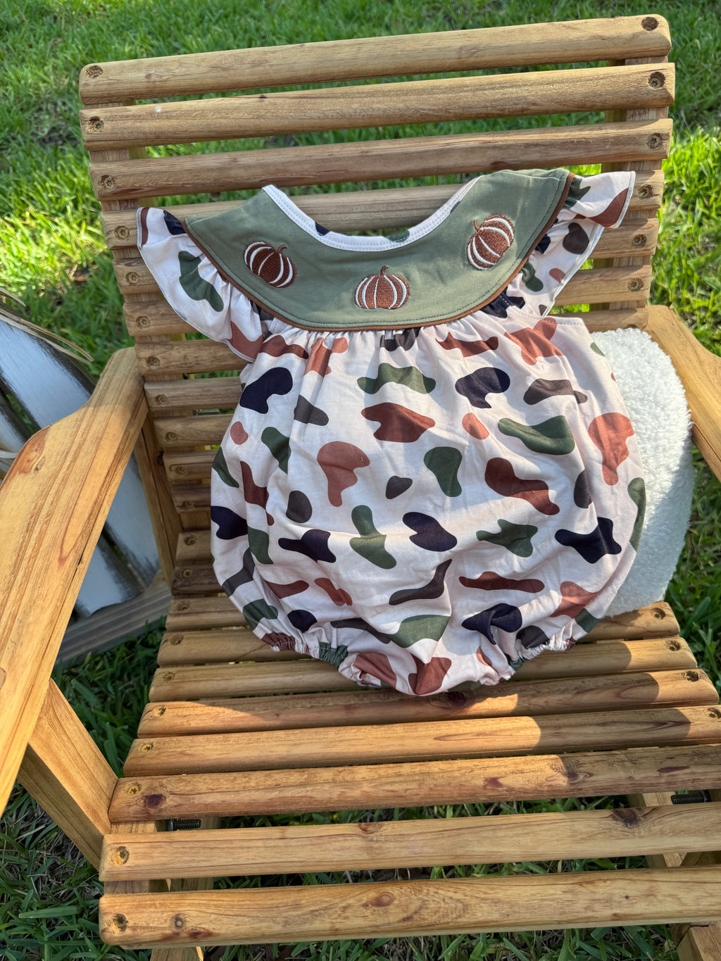 Pumpkin Camo Ruffle Bubble Romper