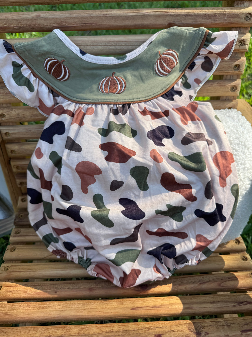 Pumpkin Camo Ruffle Bubble Romper
