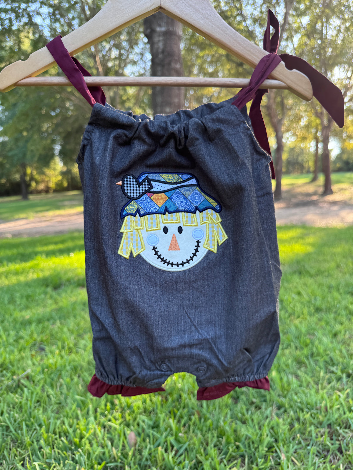 Patchwork Scarecrow Denim Bubble Romper