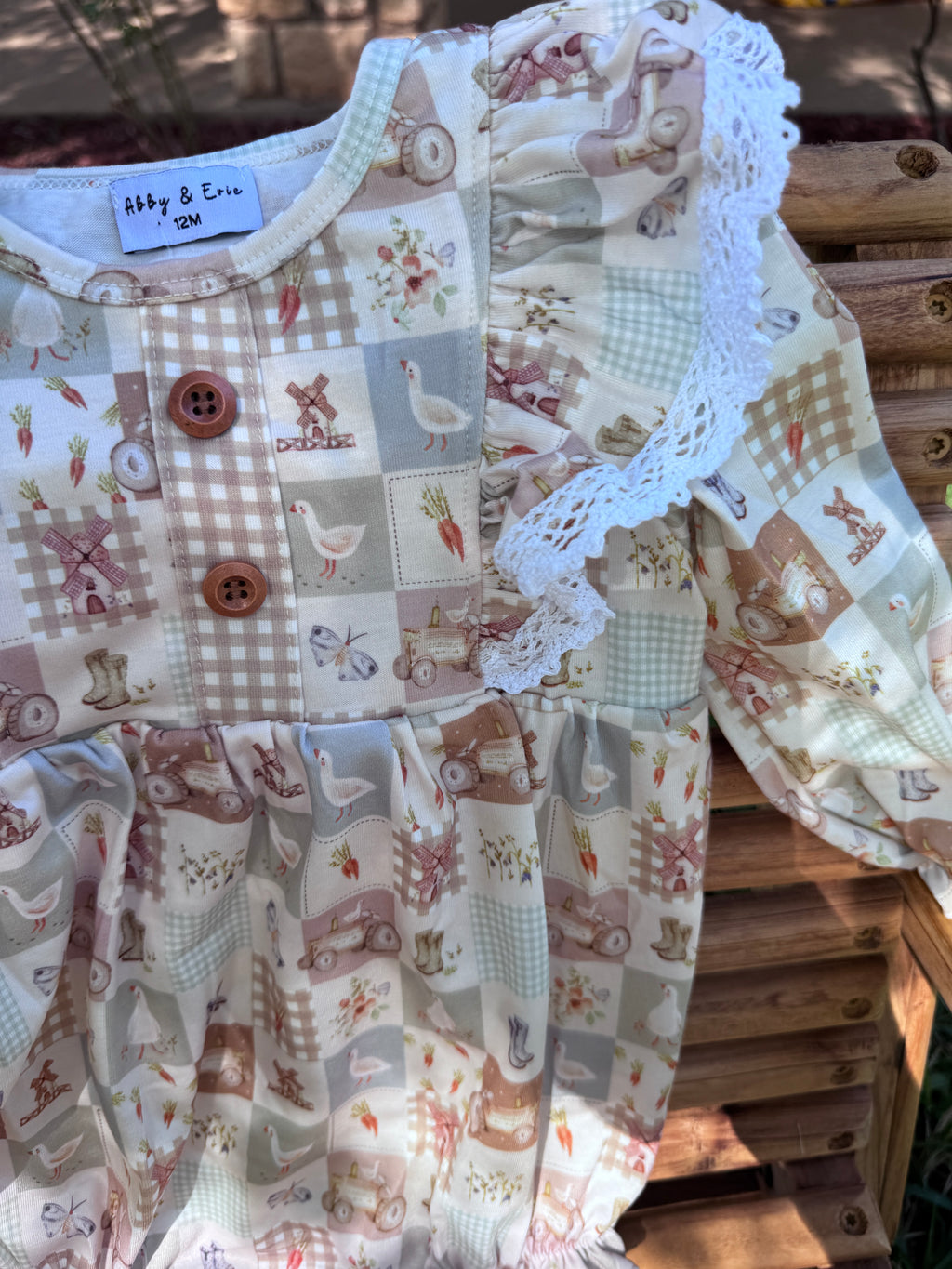 Girls Vintage Farm Patchwork Ruffle Bubble