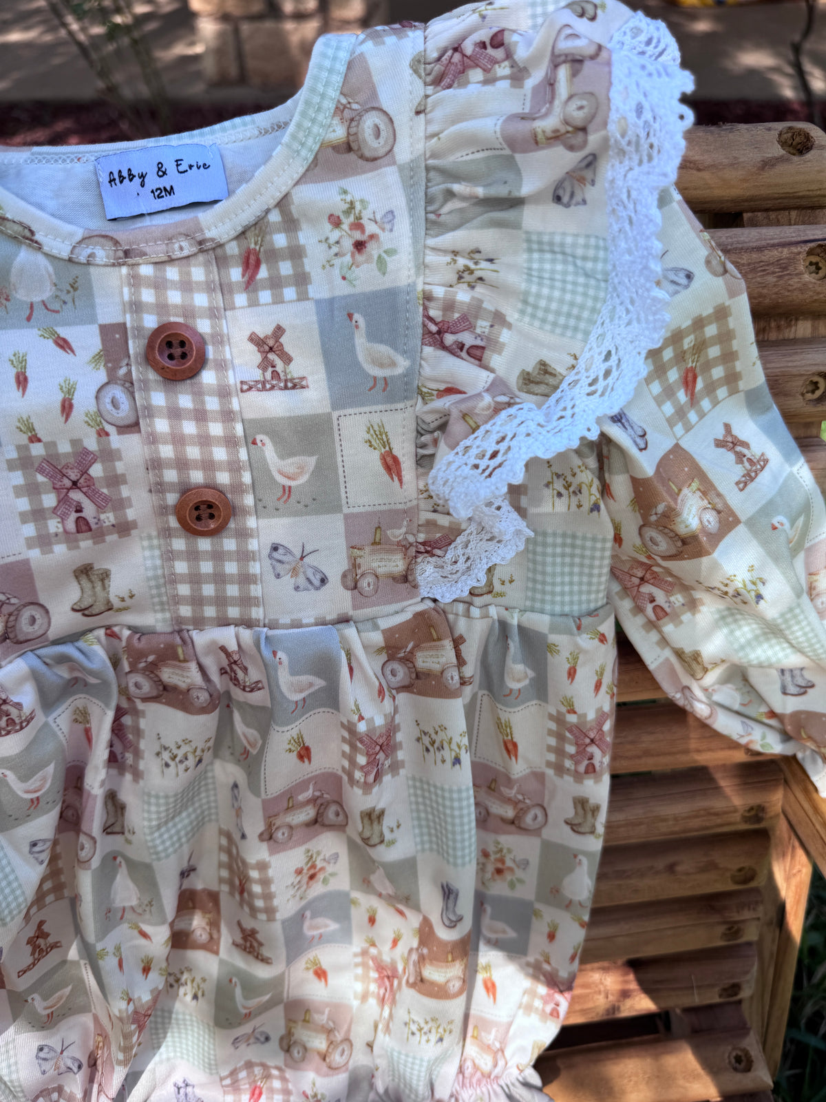 Girls Vintage Farm Patchwork Ruffle Bubble