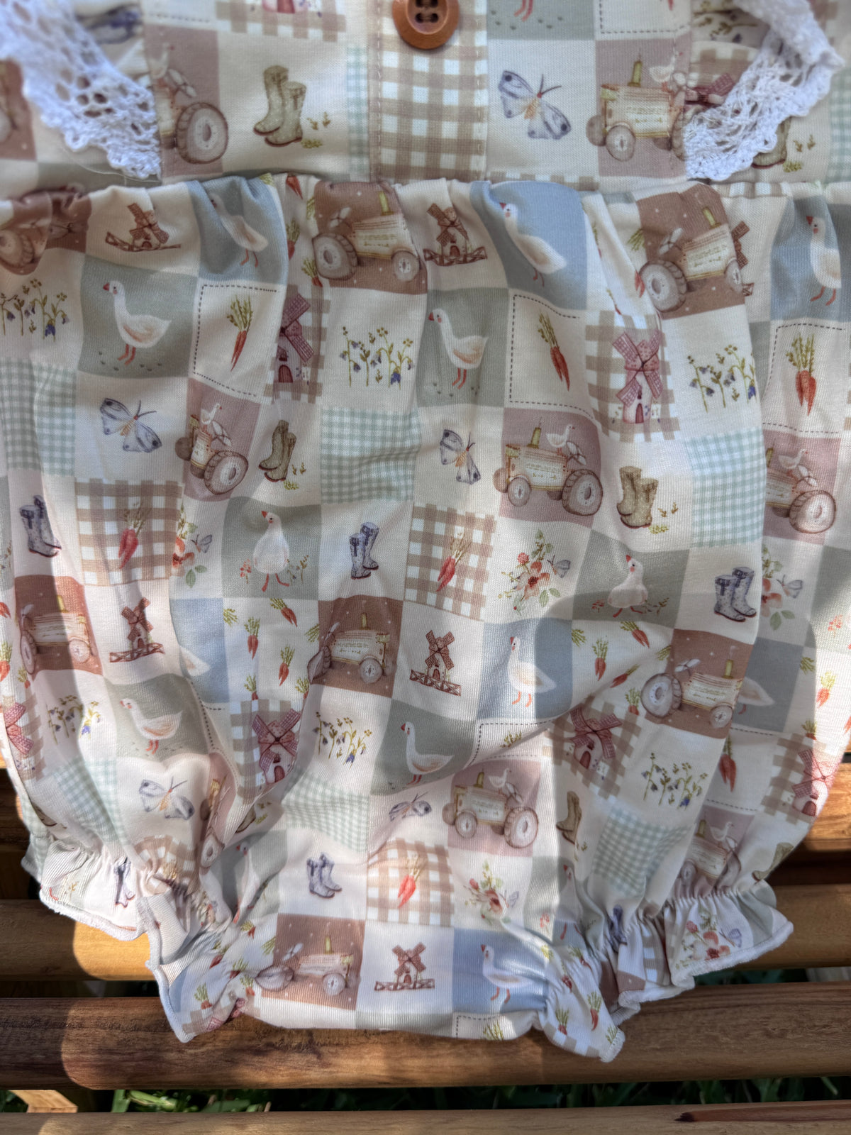 Girls Vintage Farm Patchwork Ruffle Bubble
