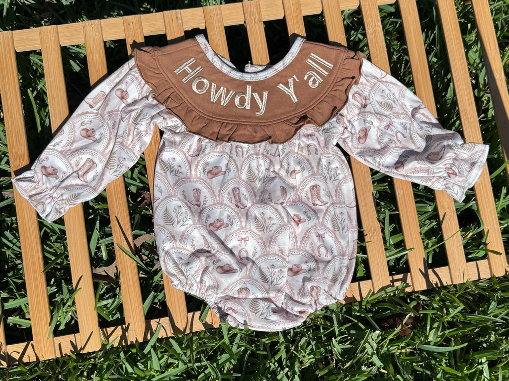 Girls Howdy Y’all Western Cowgirl Ruffle Bubble