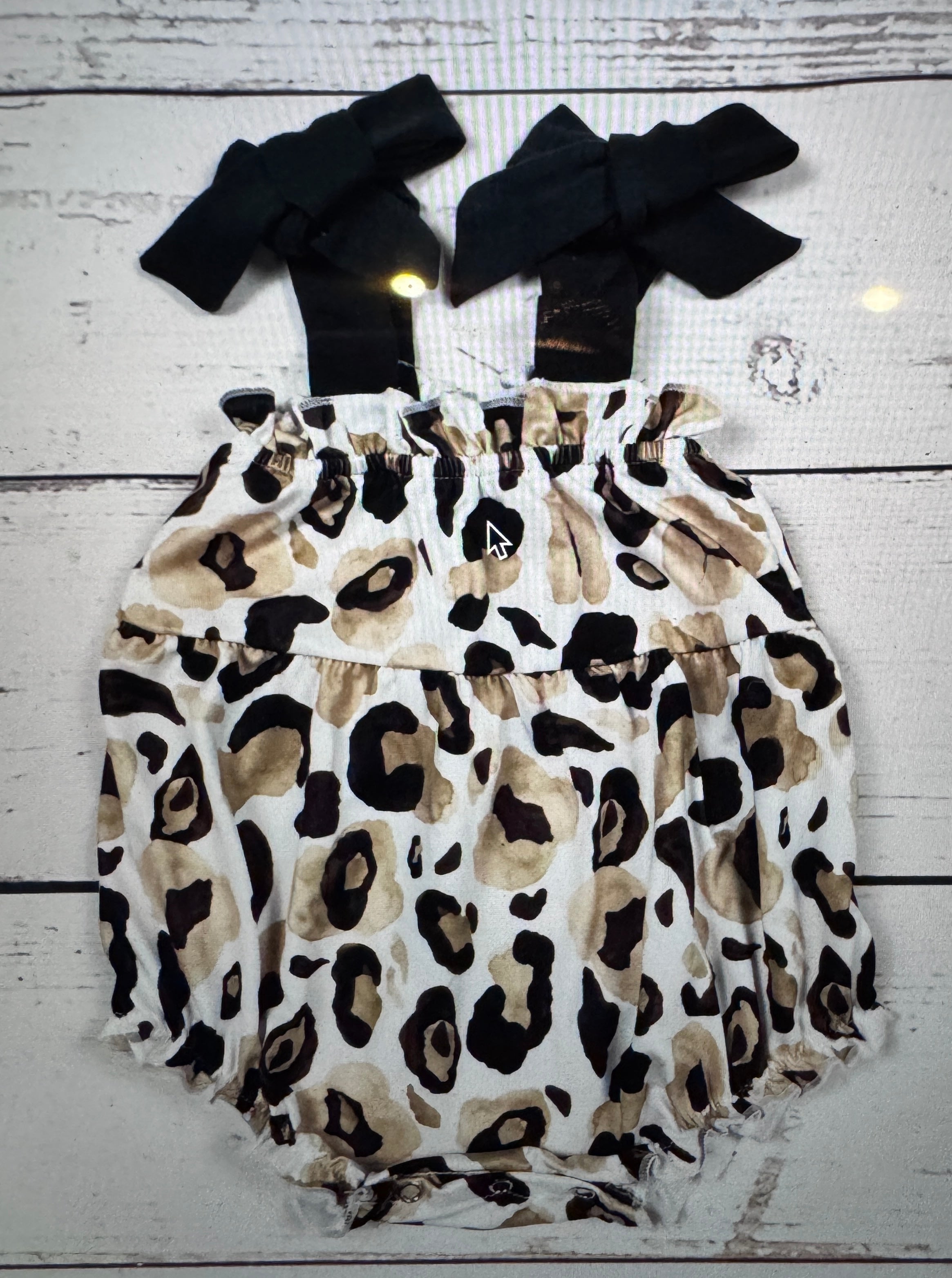 Wild Bow Leopard Bubble  Romper